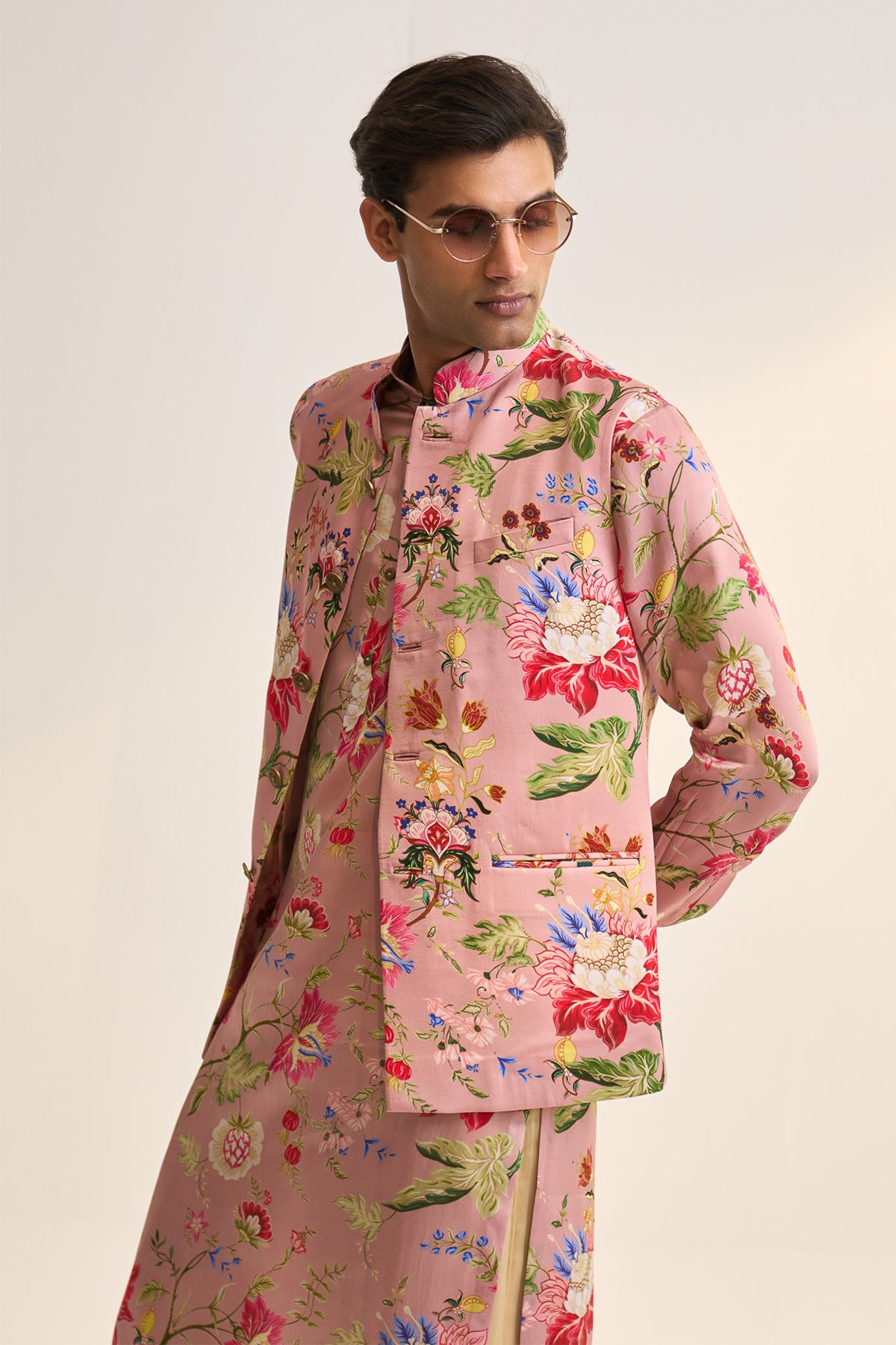 Gulnaar bloom pink nehru jacket