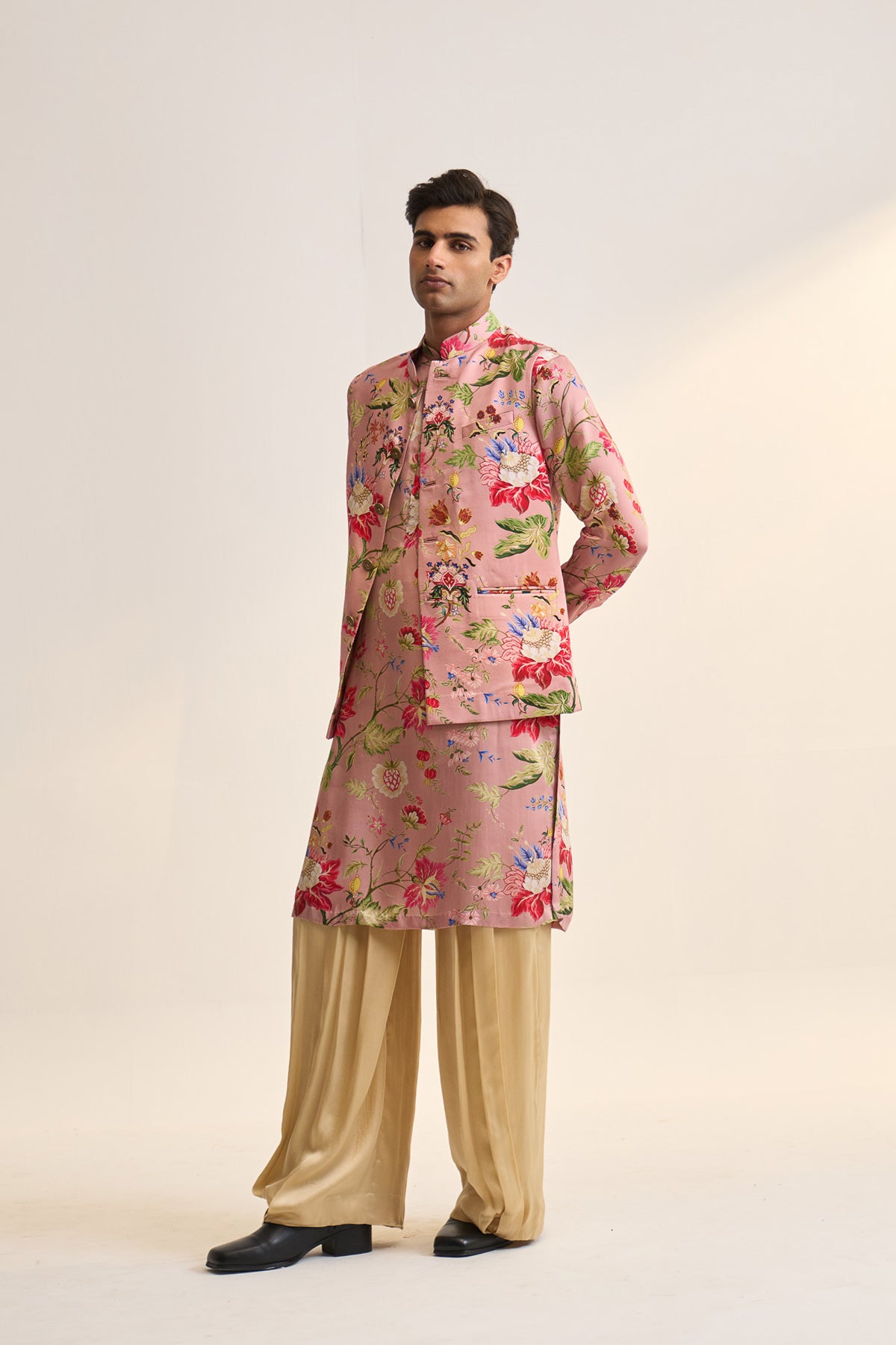 Gulnaar bloom pink nehru jacket