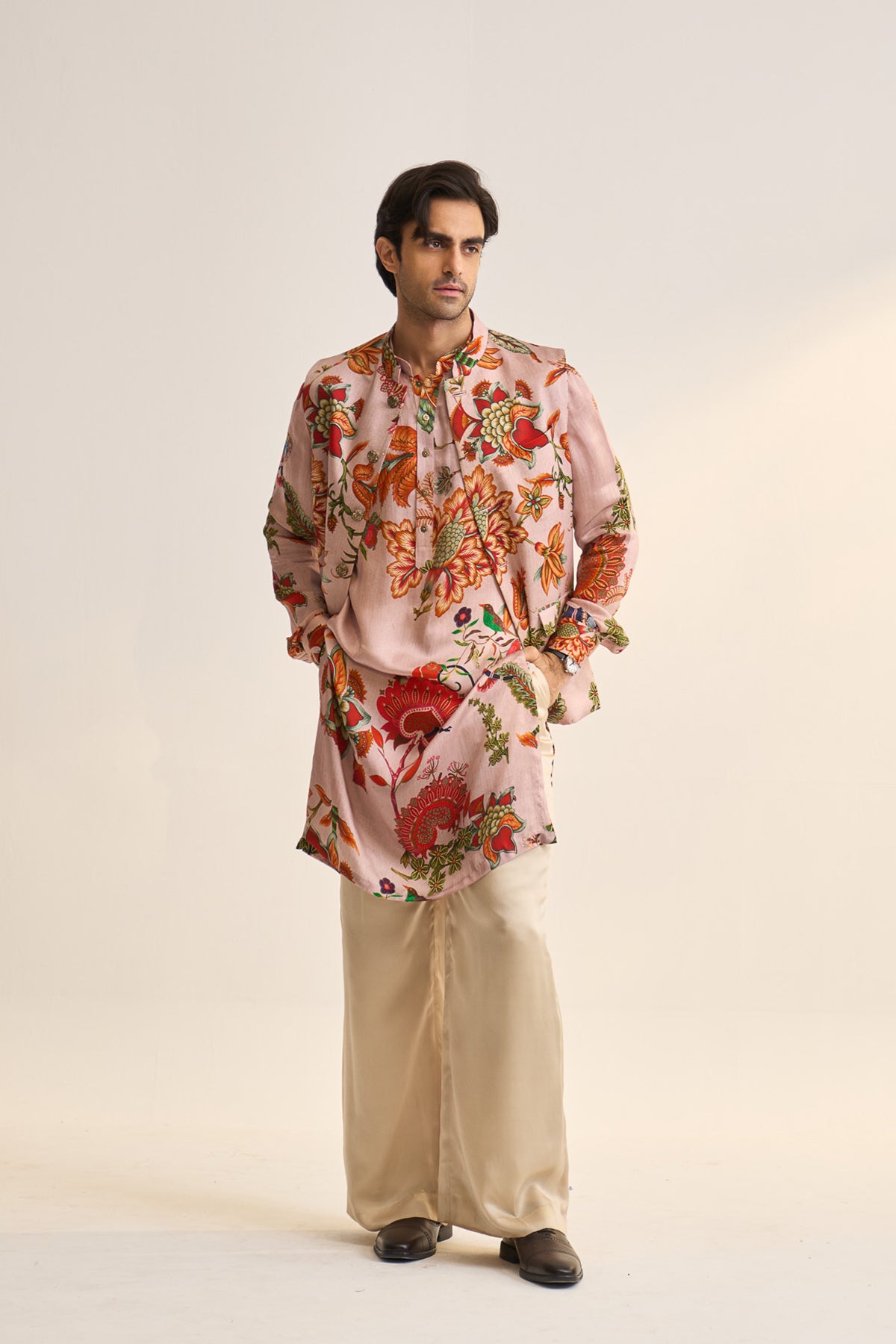 Chintz printed pink nehru jacket