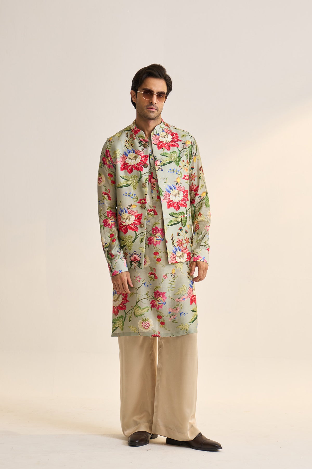 Gulnaar bloom teal nehru jacket