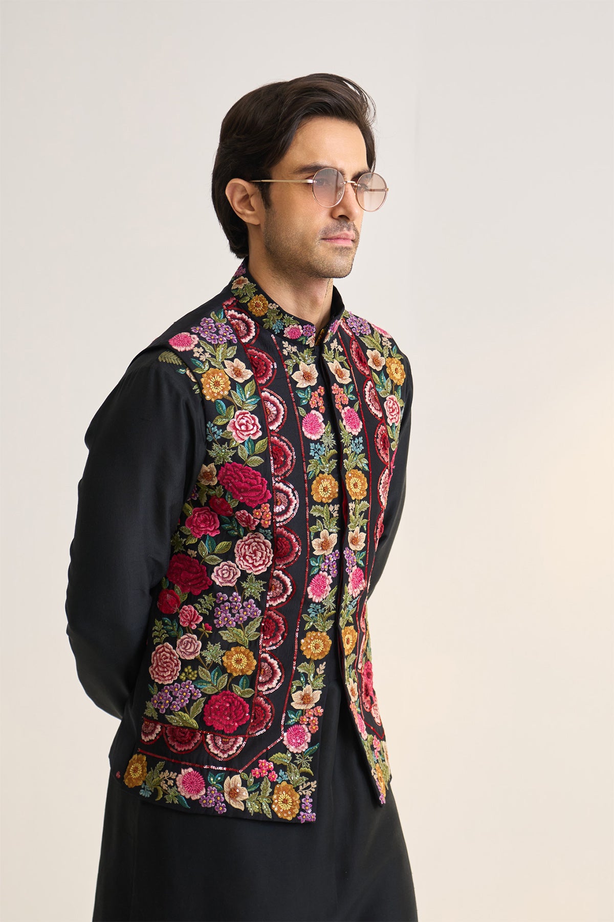 Multifloral heavy embellished nehru jacket