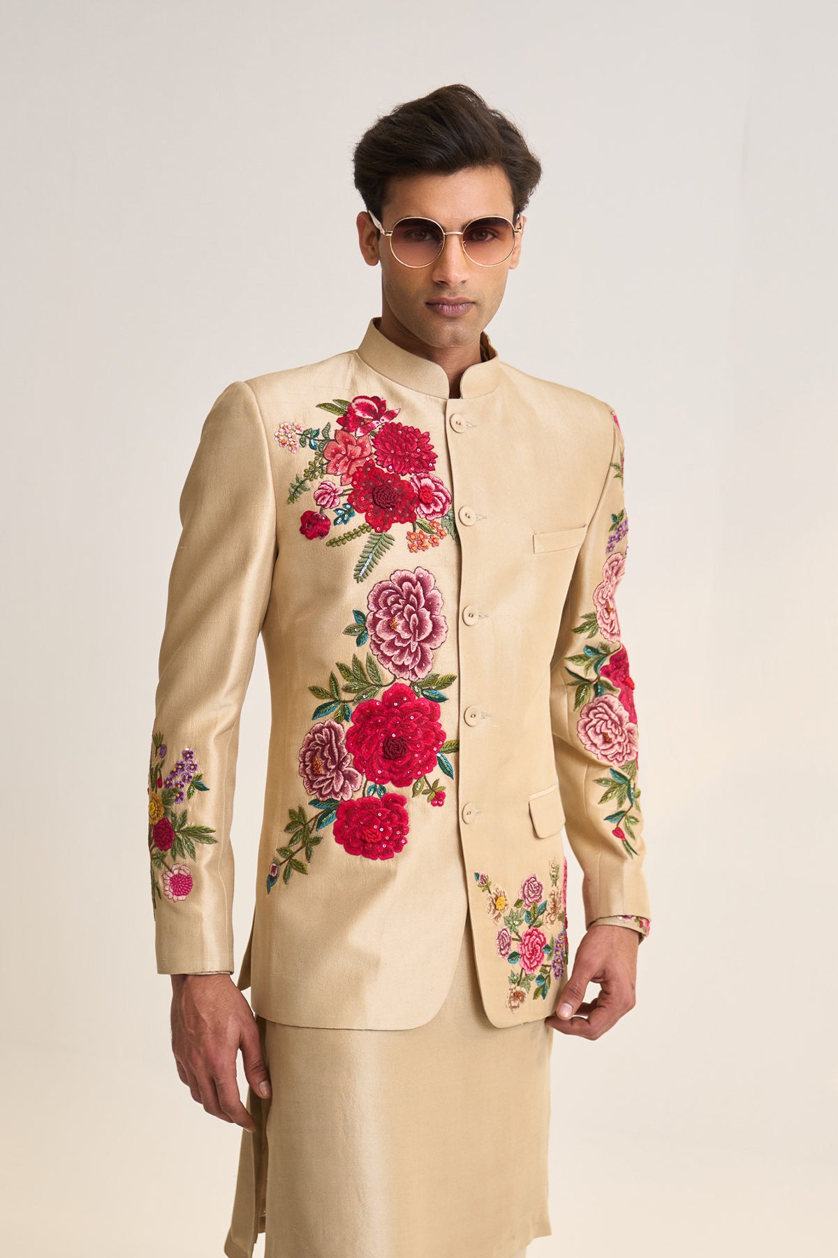 Multifloral embellished bandhgala