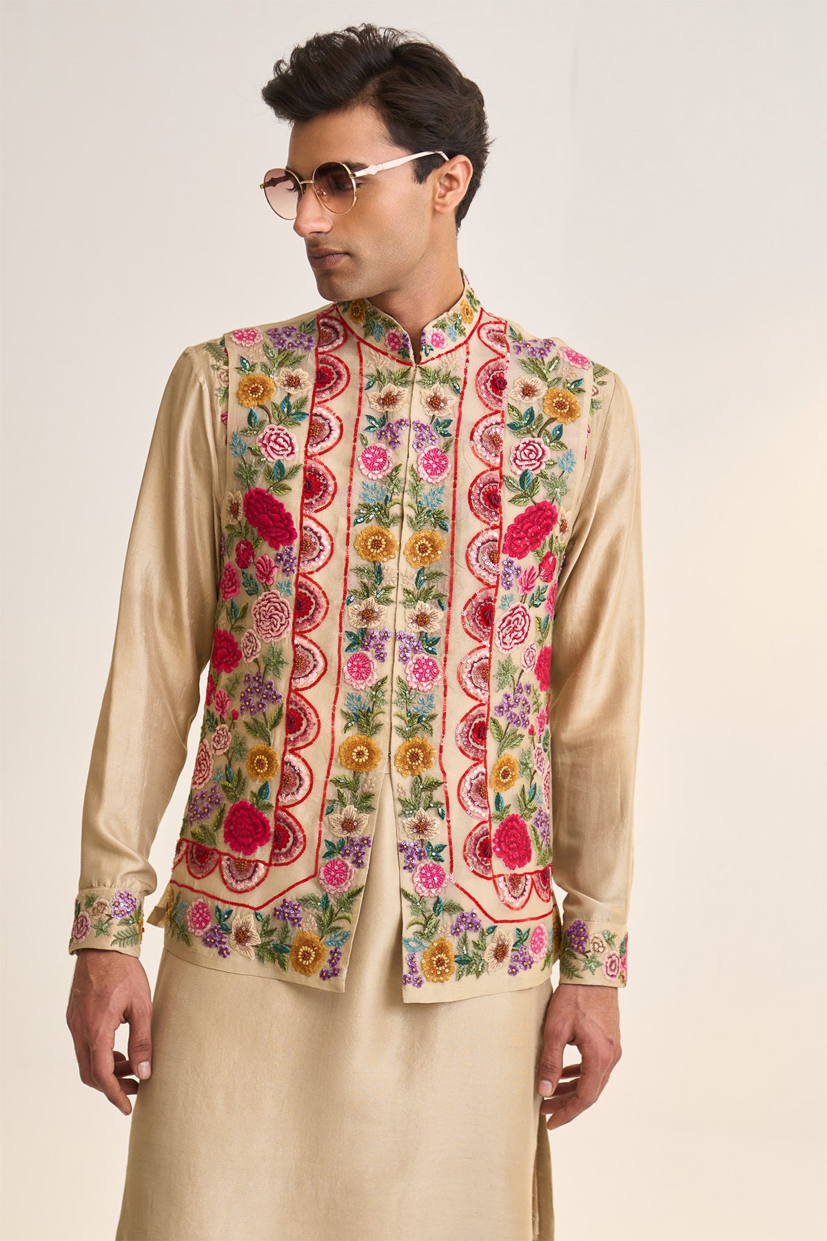 Multifloral heavy embellished nehru jacket