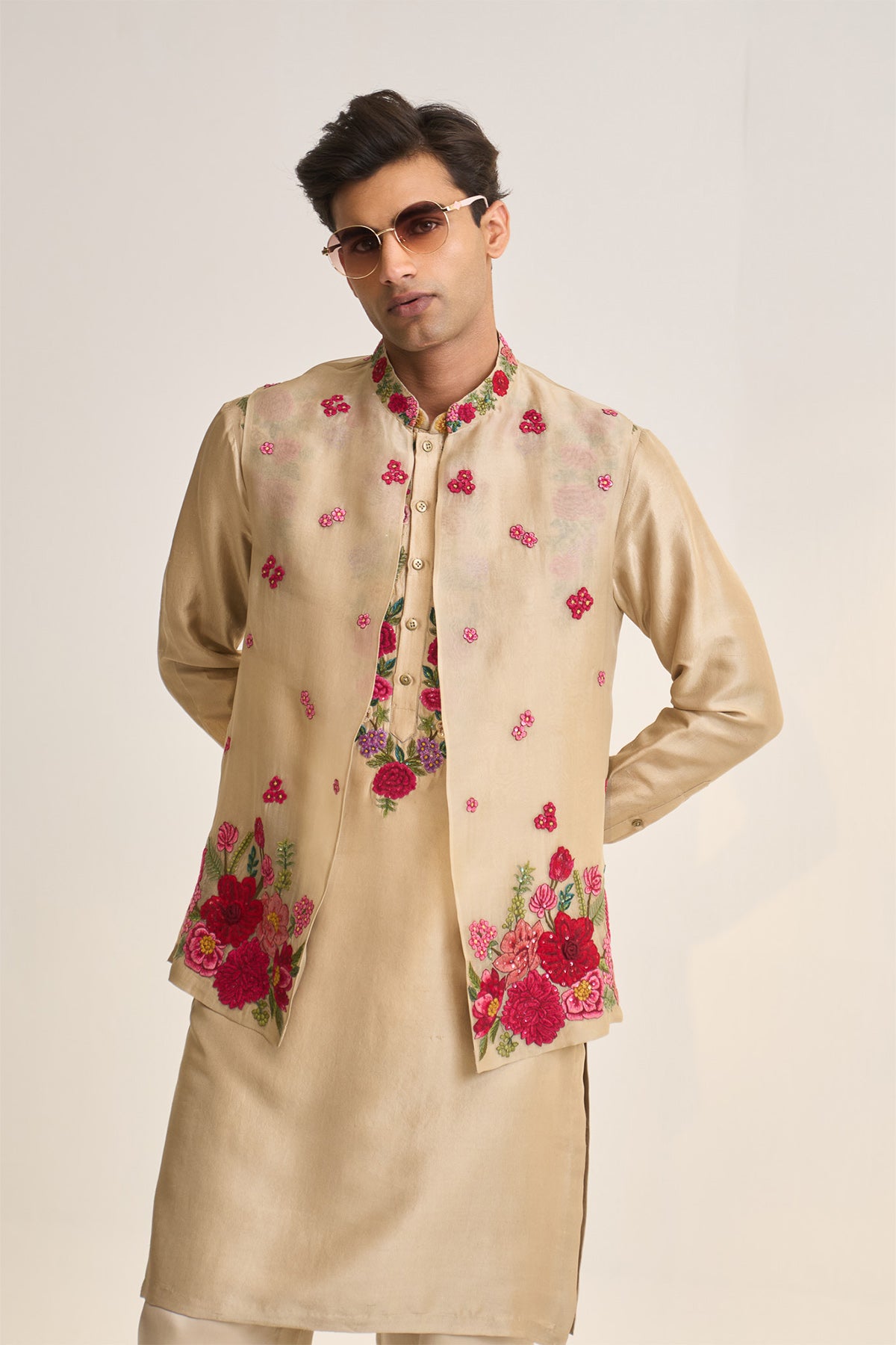 Multifloral embellished nehru jacket