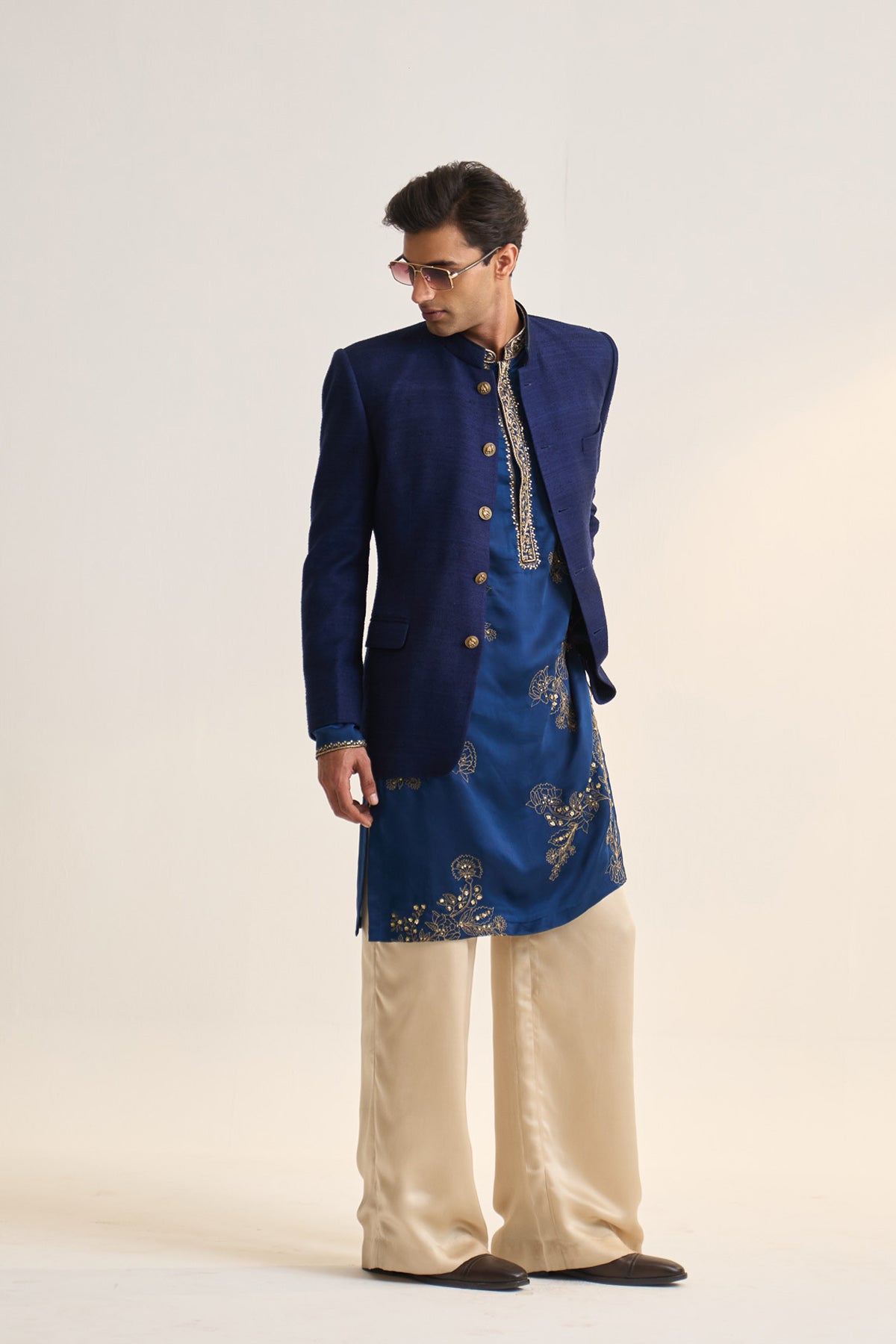 Matka silk blue bandhgala