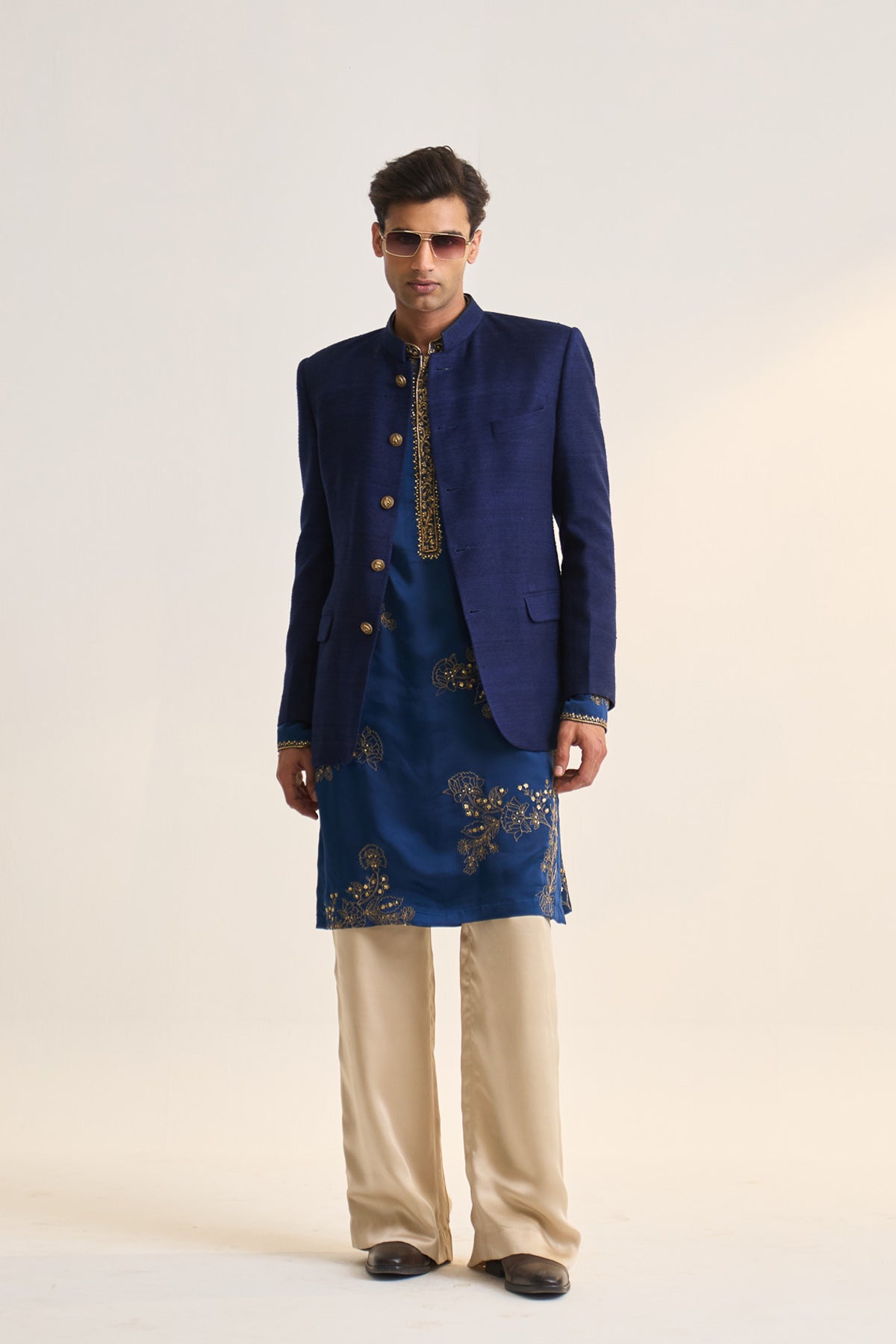 Matka silk blue bandhgala
