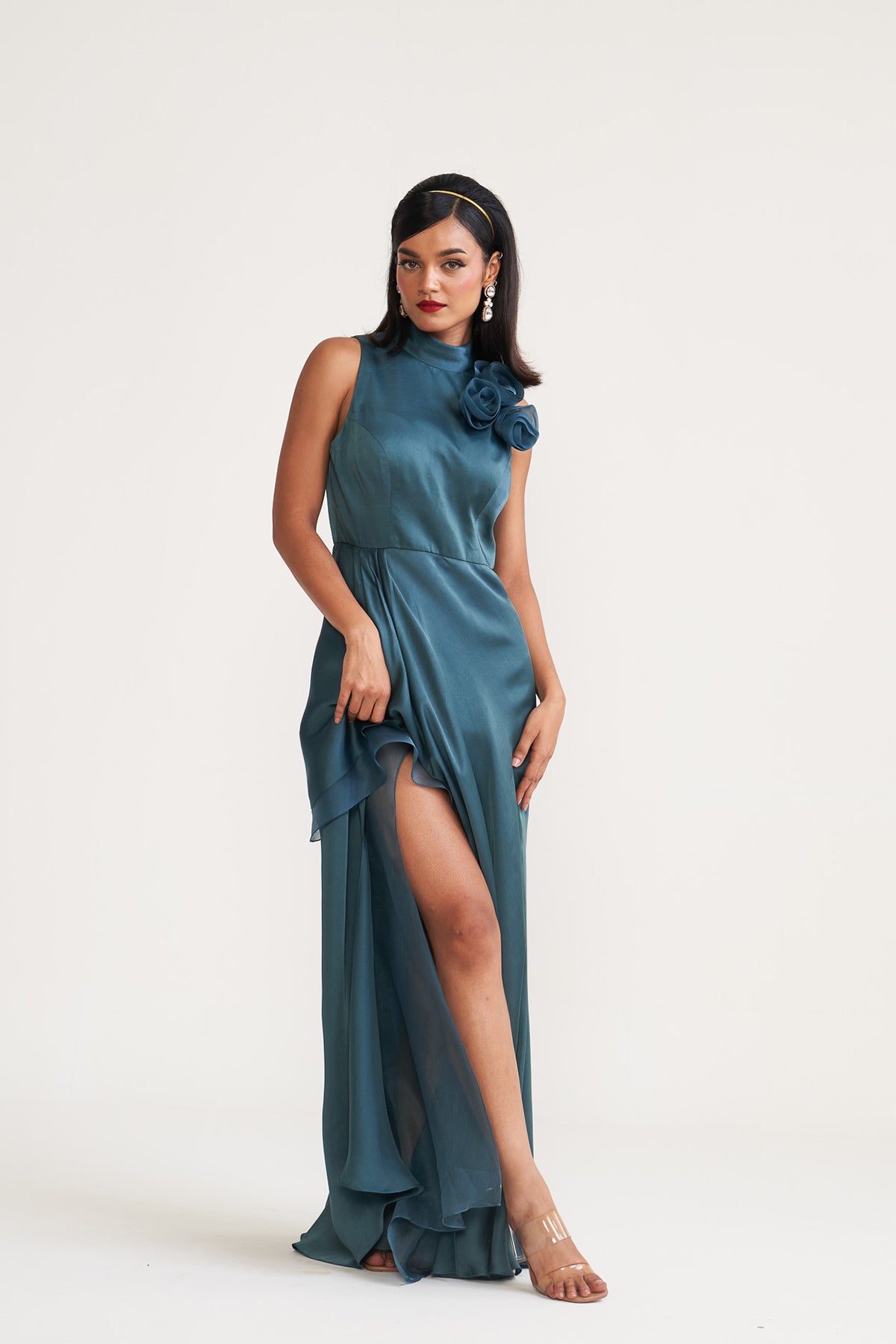 Shop Gazal Gupta Teal Crop blazer dress