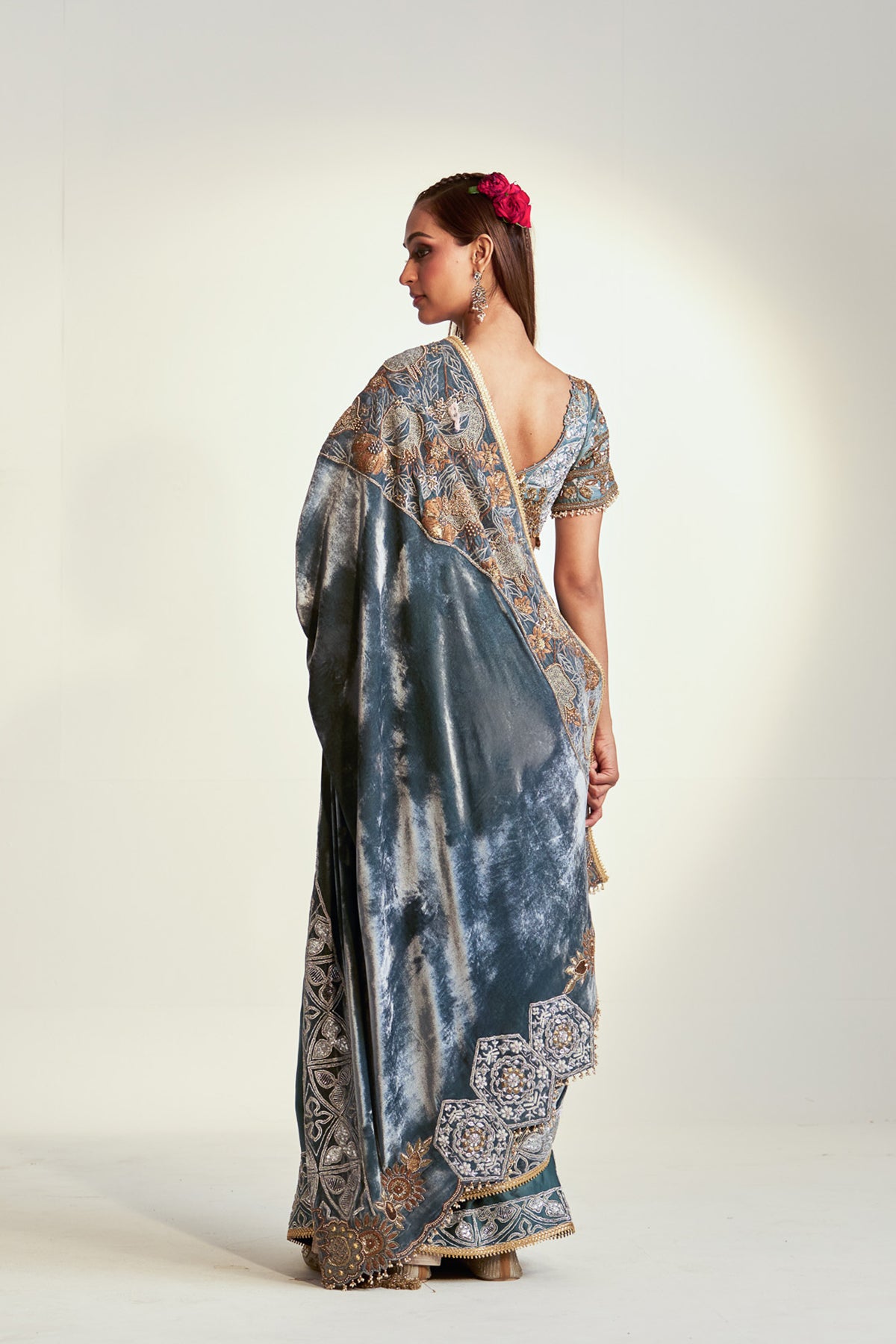 Stone blue anar saree