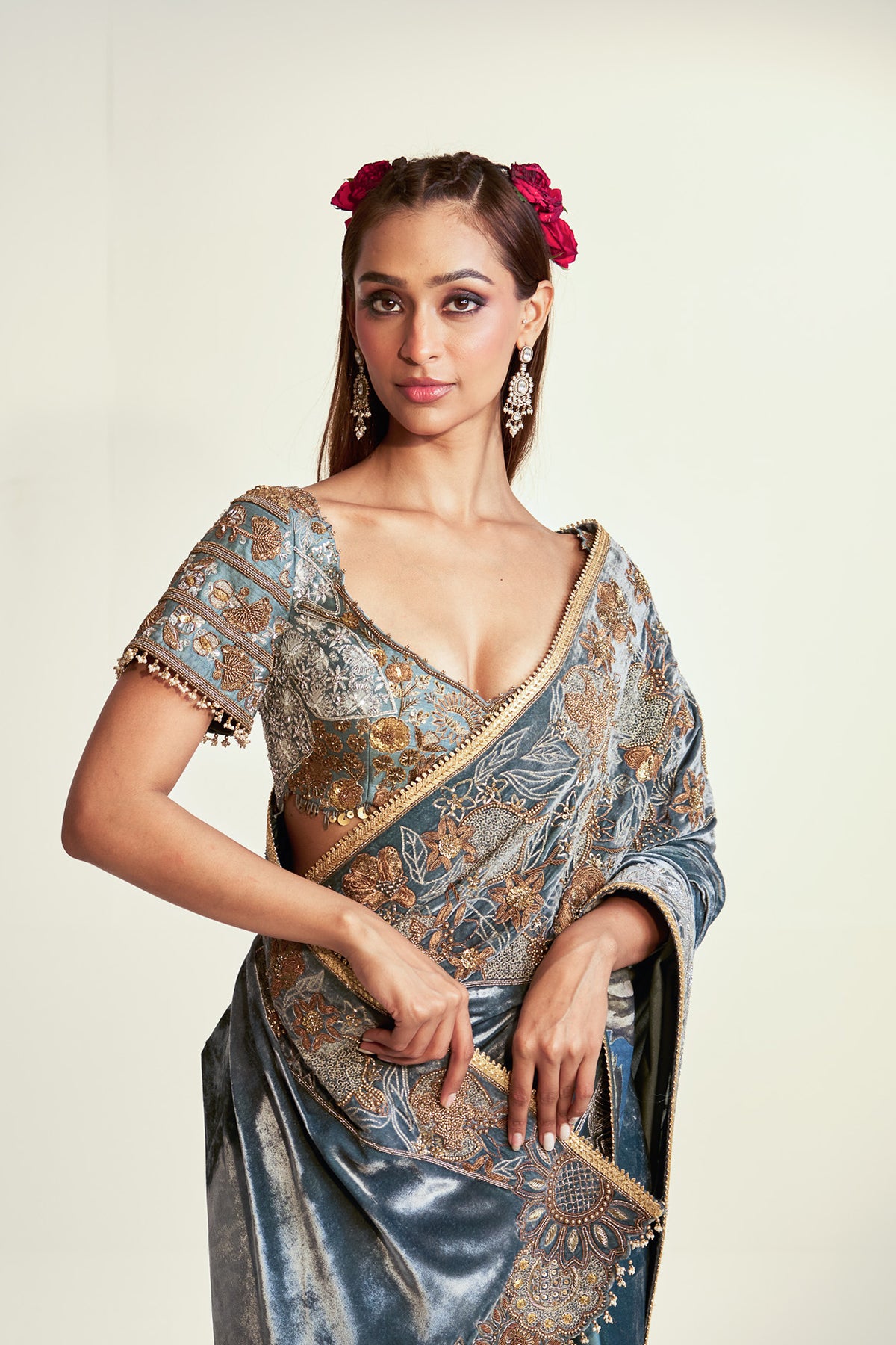 Stone blue anar saree