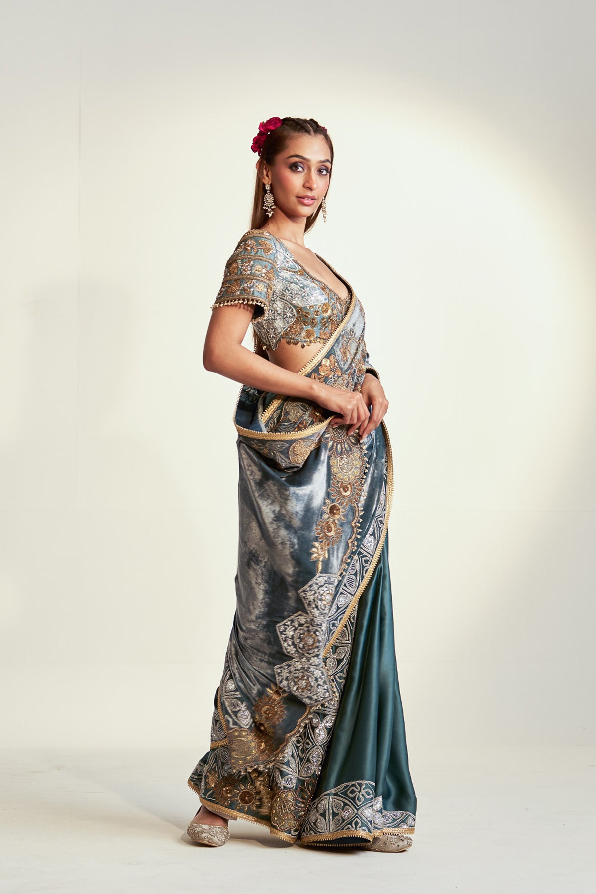 Stone blue anar saree