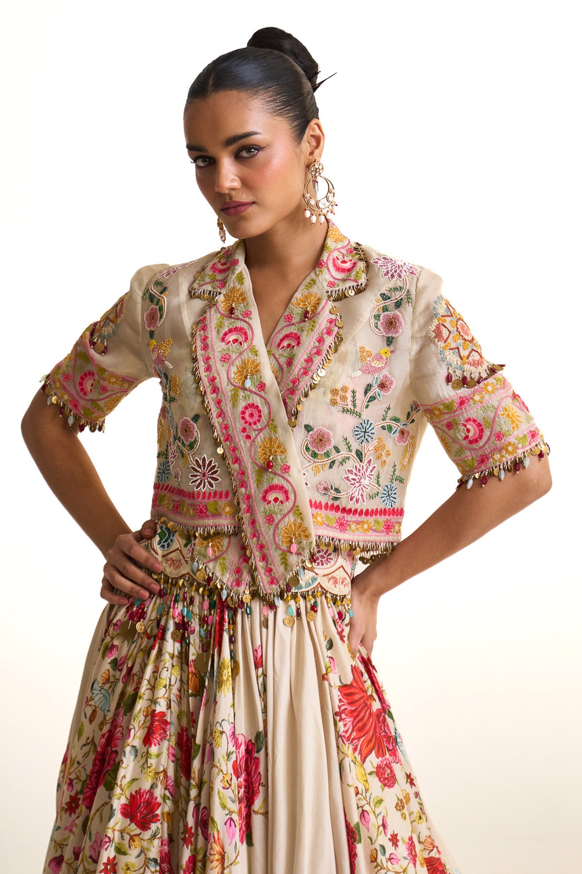 Noor-e-kashmir Overlap jacket with lehenga