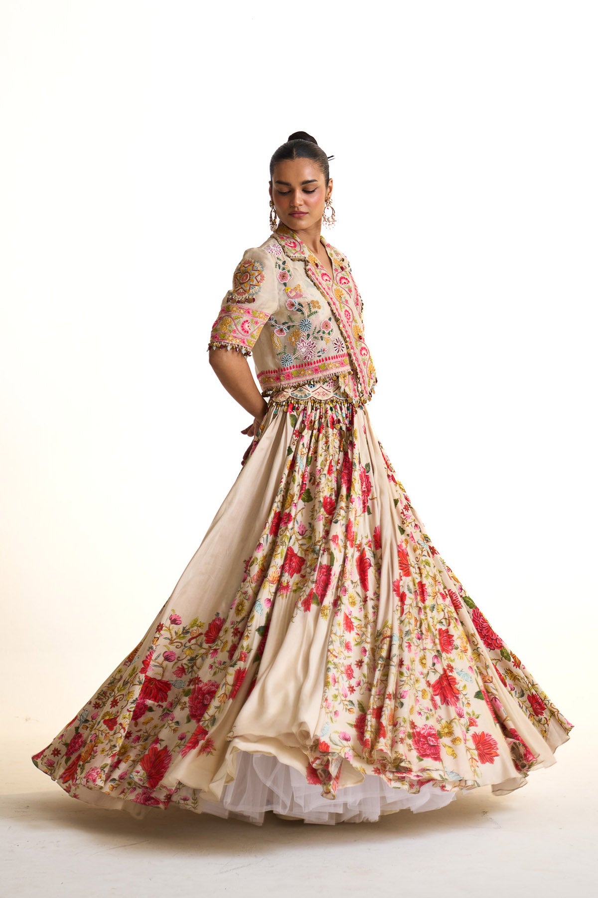Noor-e-kashmir Overlap jacket with lehenga