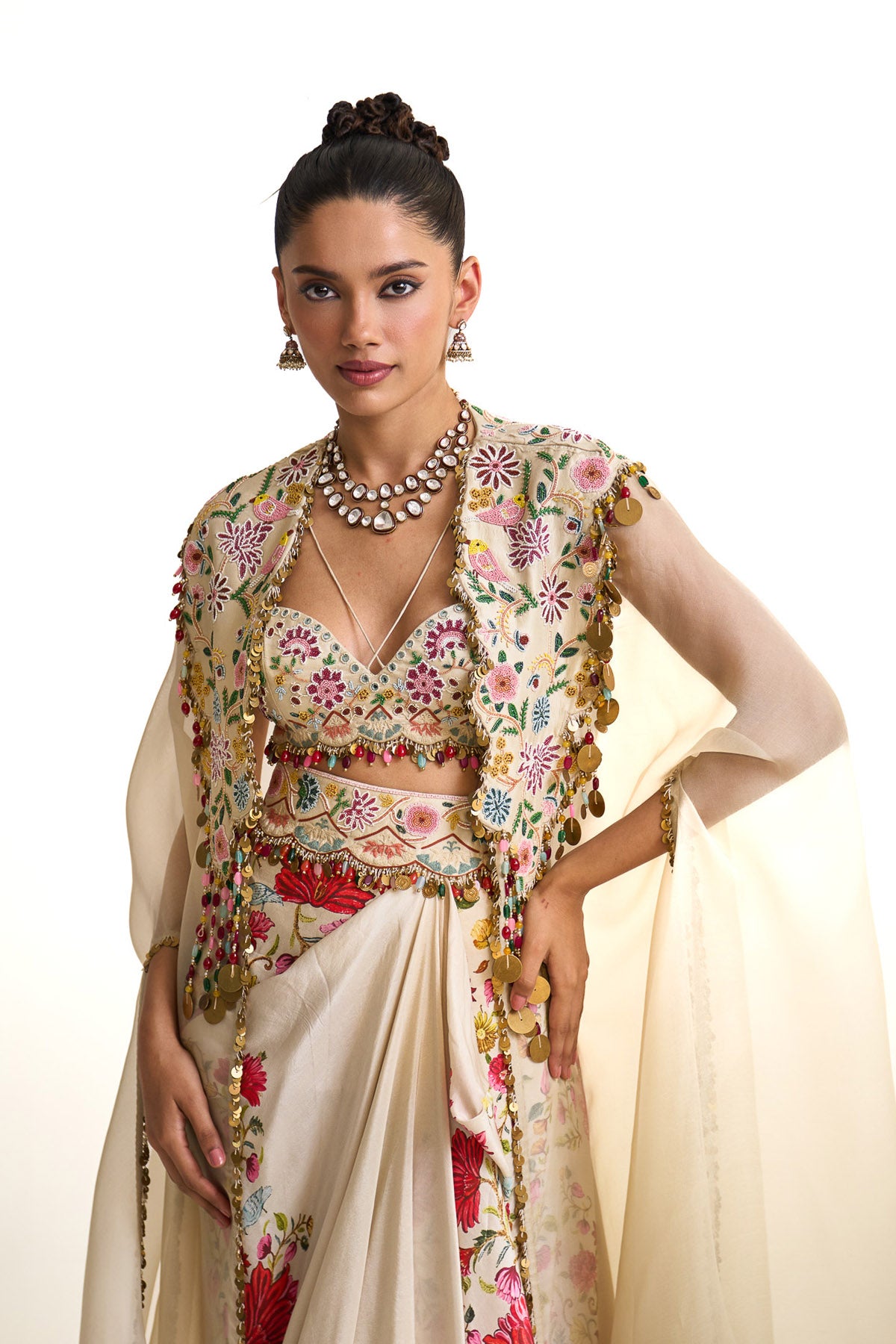 Noor-e-kashmir cape & drape skirt set
