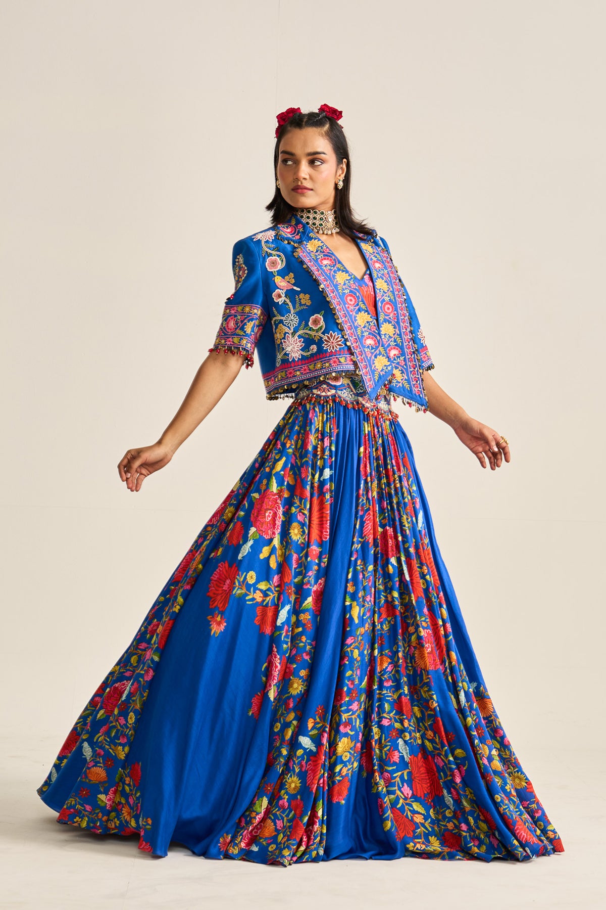 Overlap jacket with lehenga