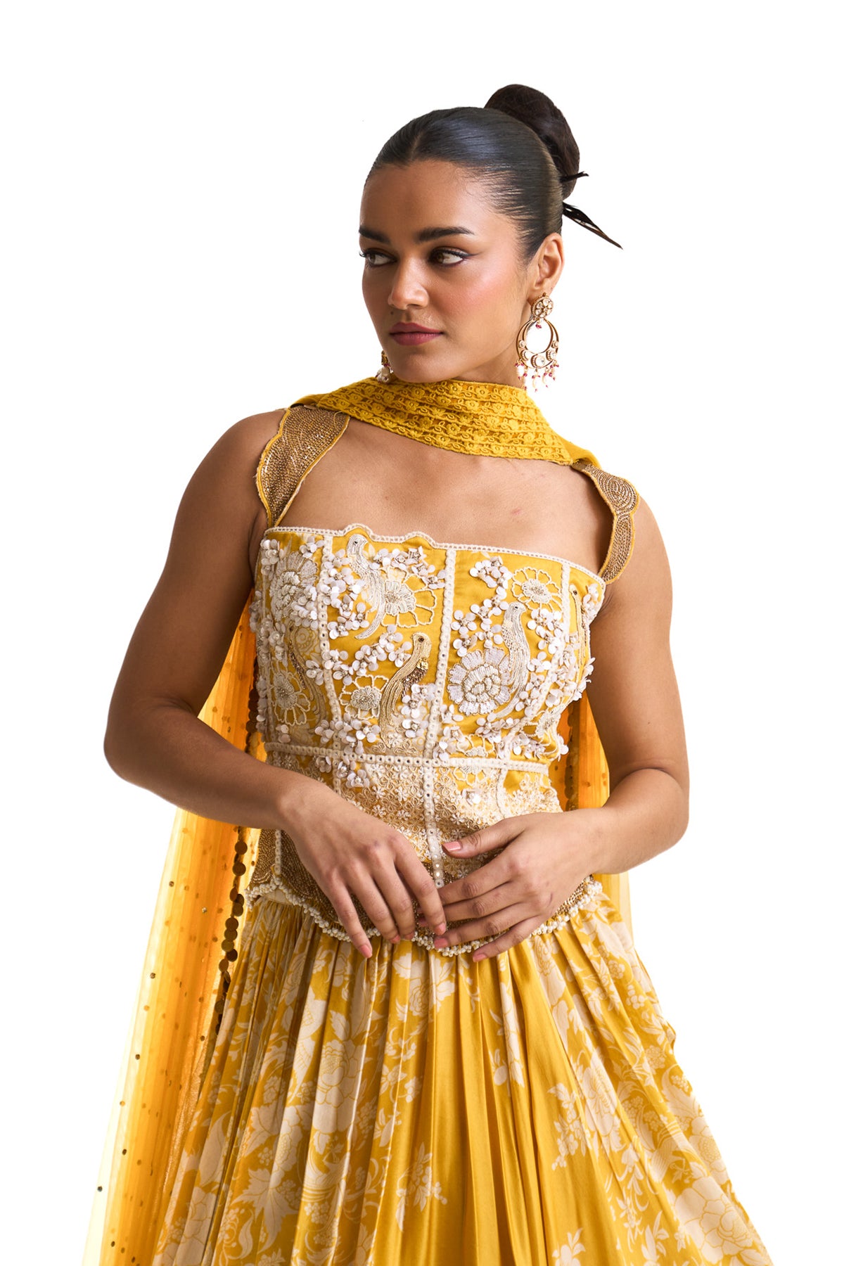 Parsi yellow corset with lehenga set