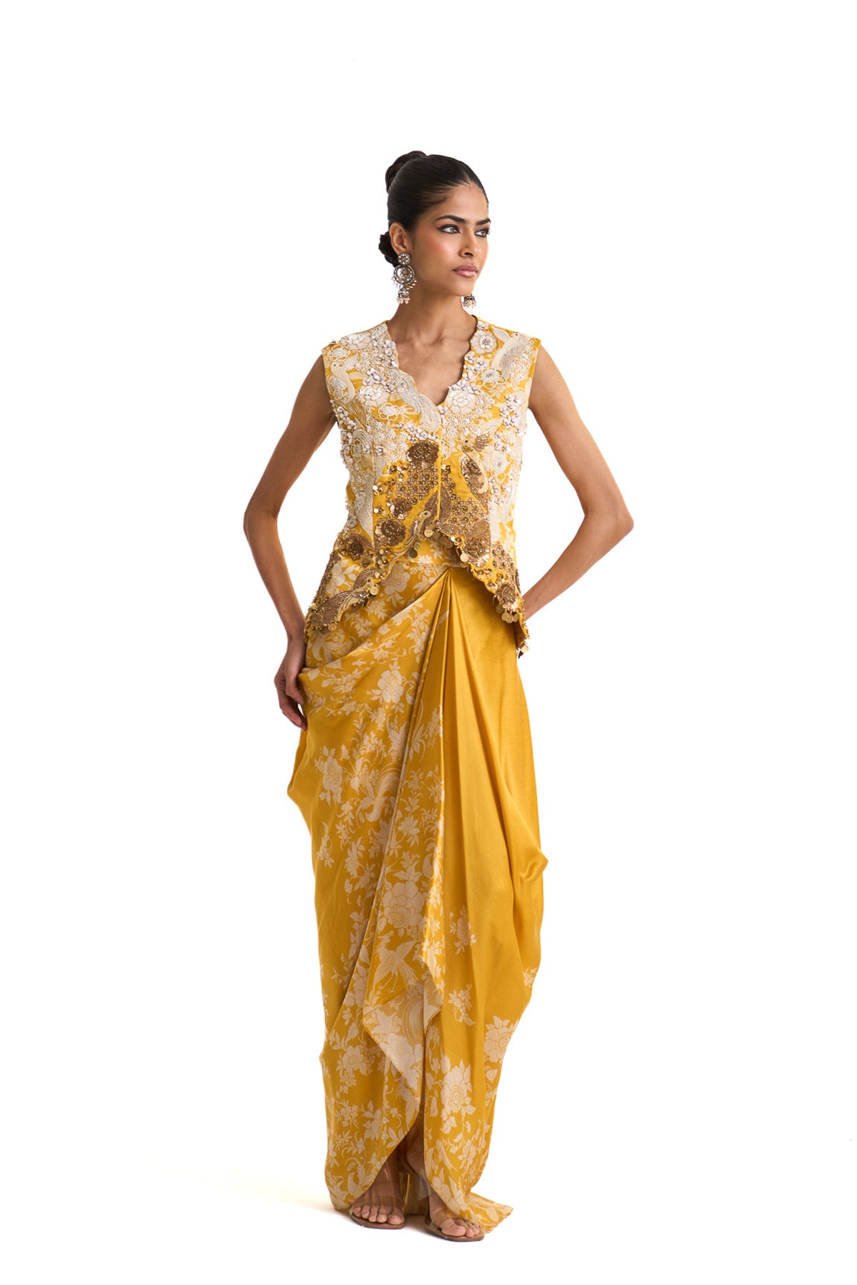 Parsi yellow waist coat set