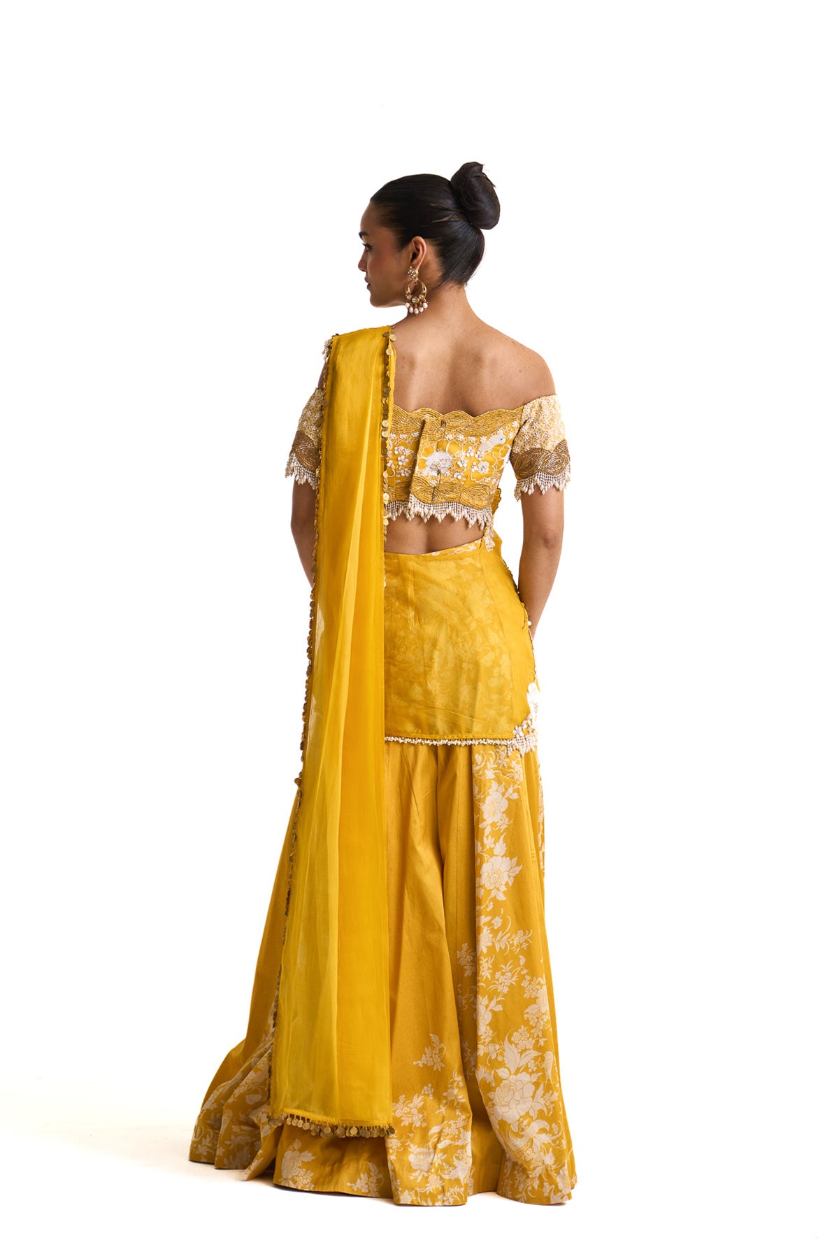 Parsi yellow lehenga saree set