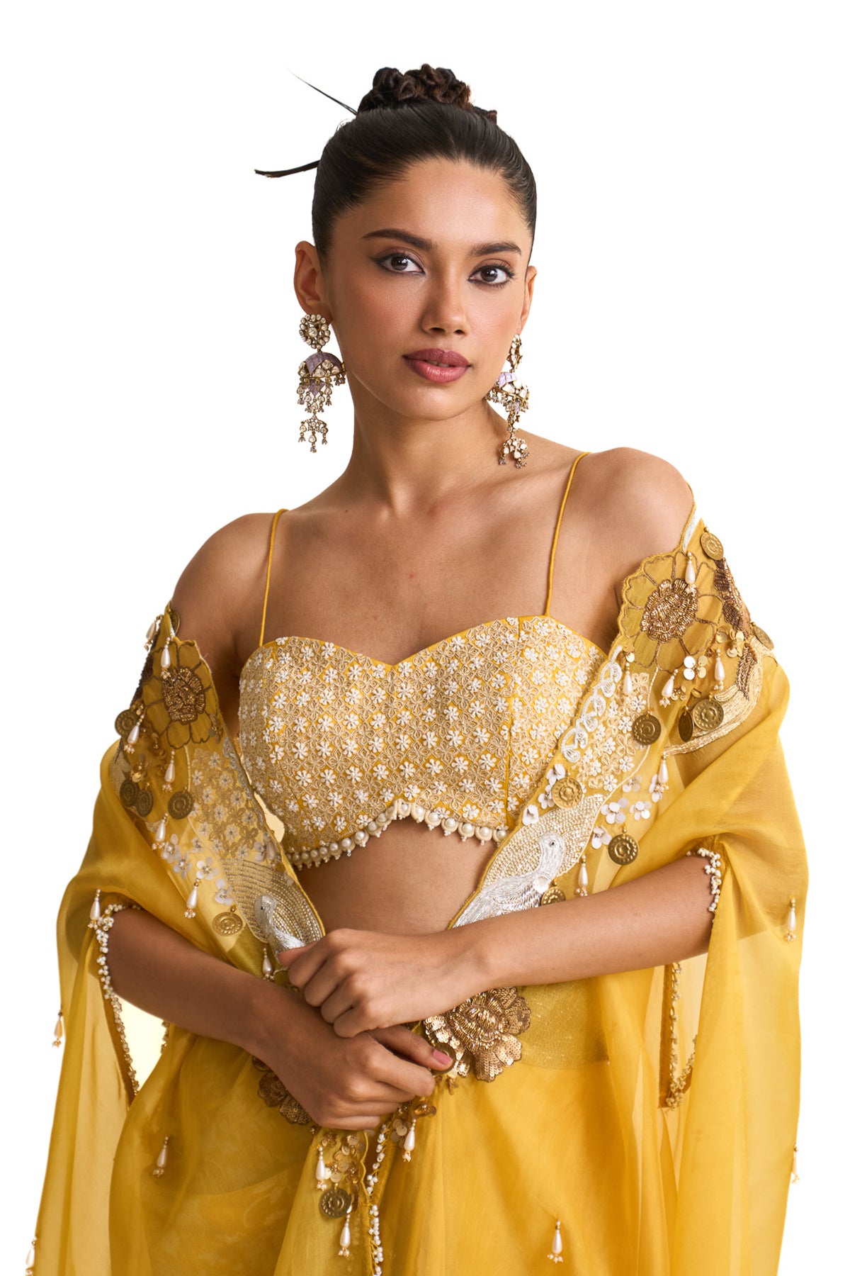 Parsi yellow cape and drape skirt set