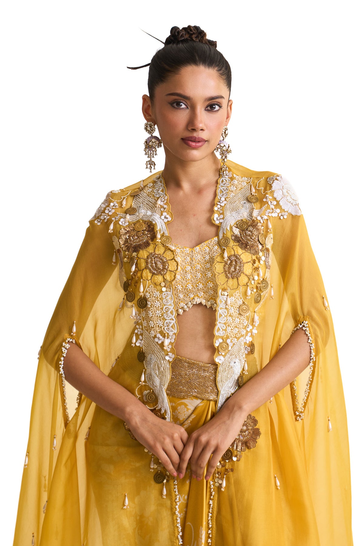 Parsi yellow cape and drape skirt set