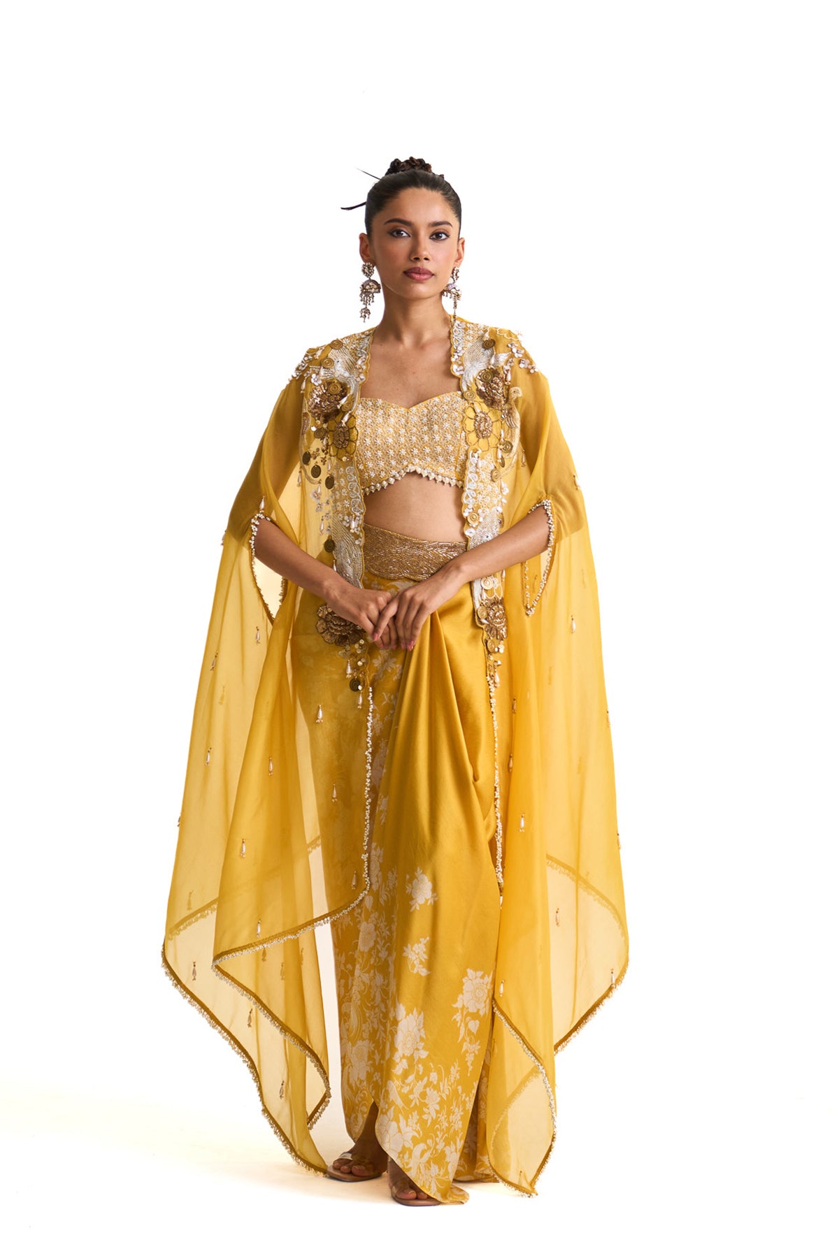 Parsi yellow cape and drape skirt set