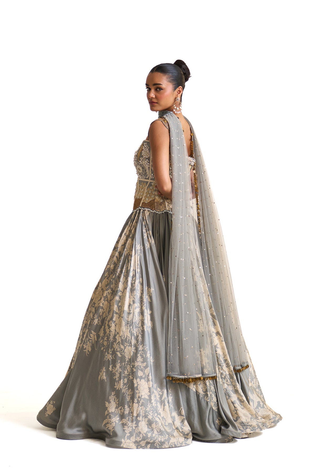 Parsi teal corset with lehenga set