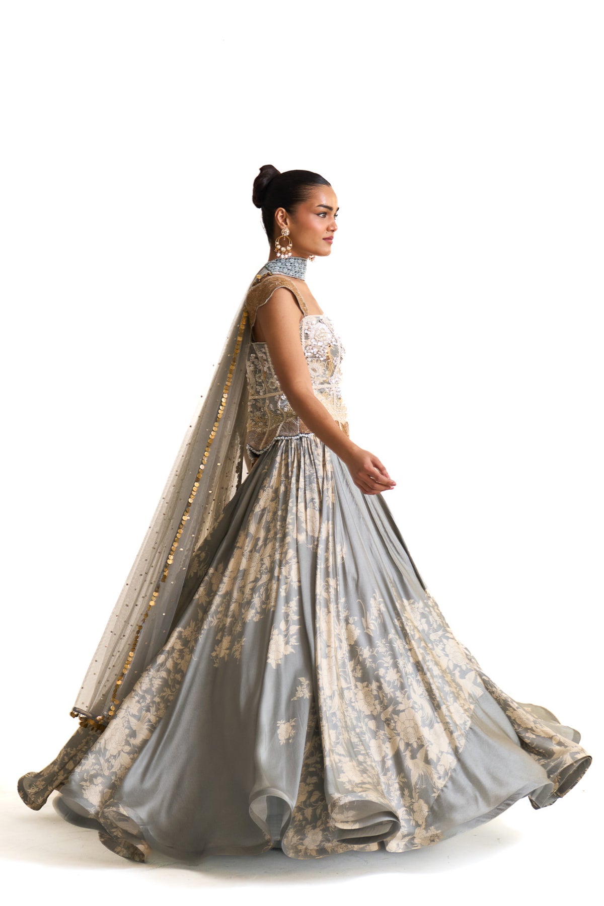 Parsi teal corset with lehenga set