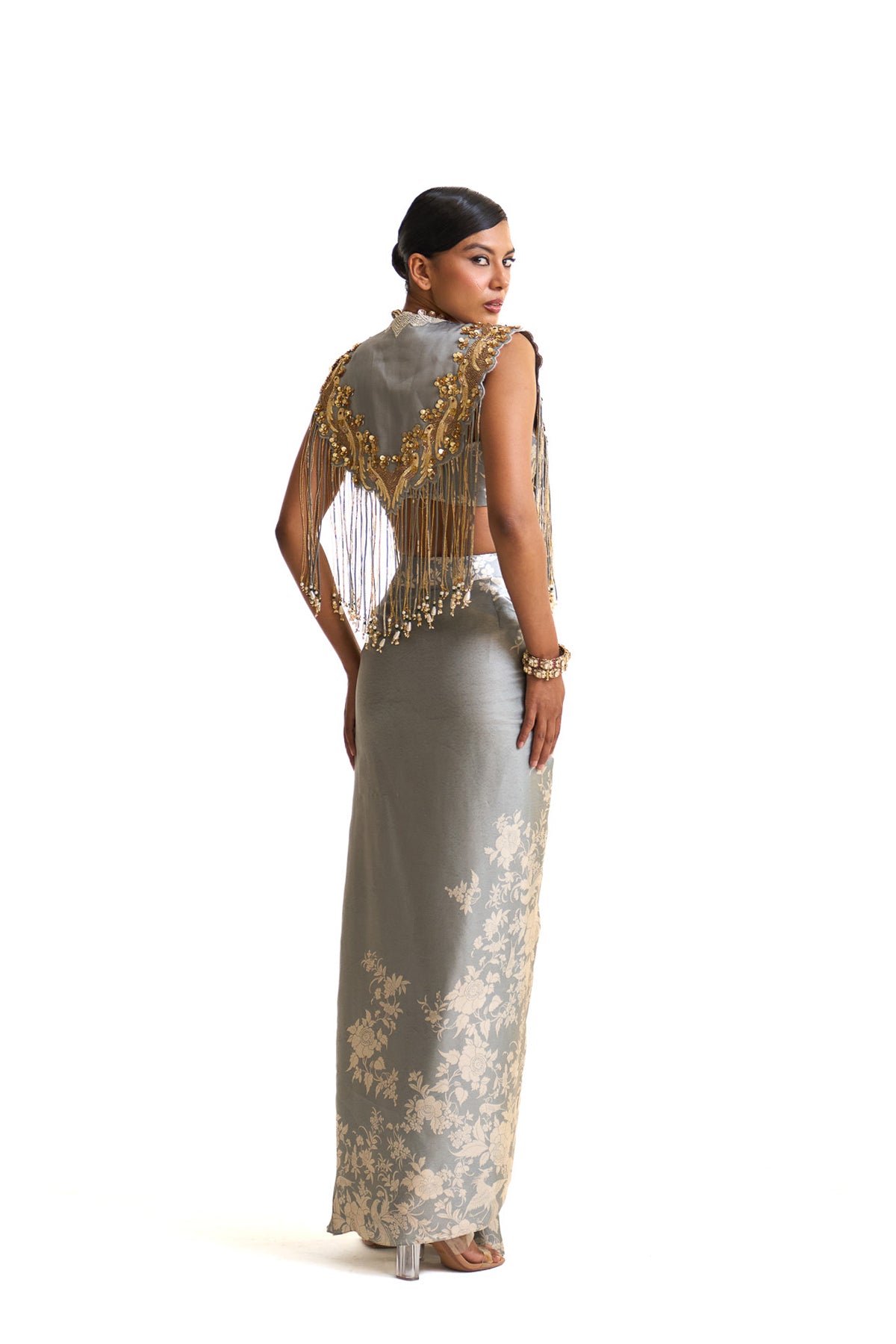 Parsi teal fringes collar set
