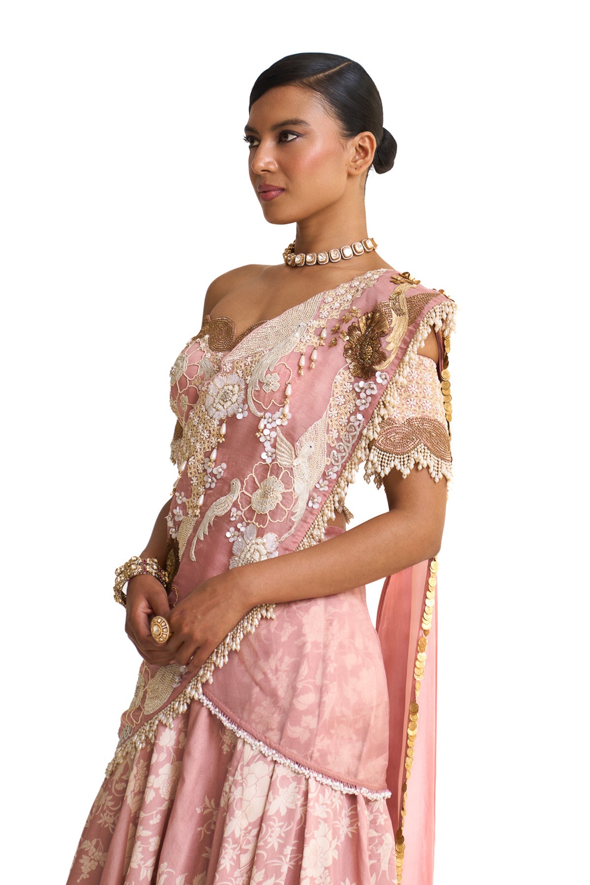 Parsi pink lehenga saree set