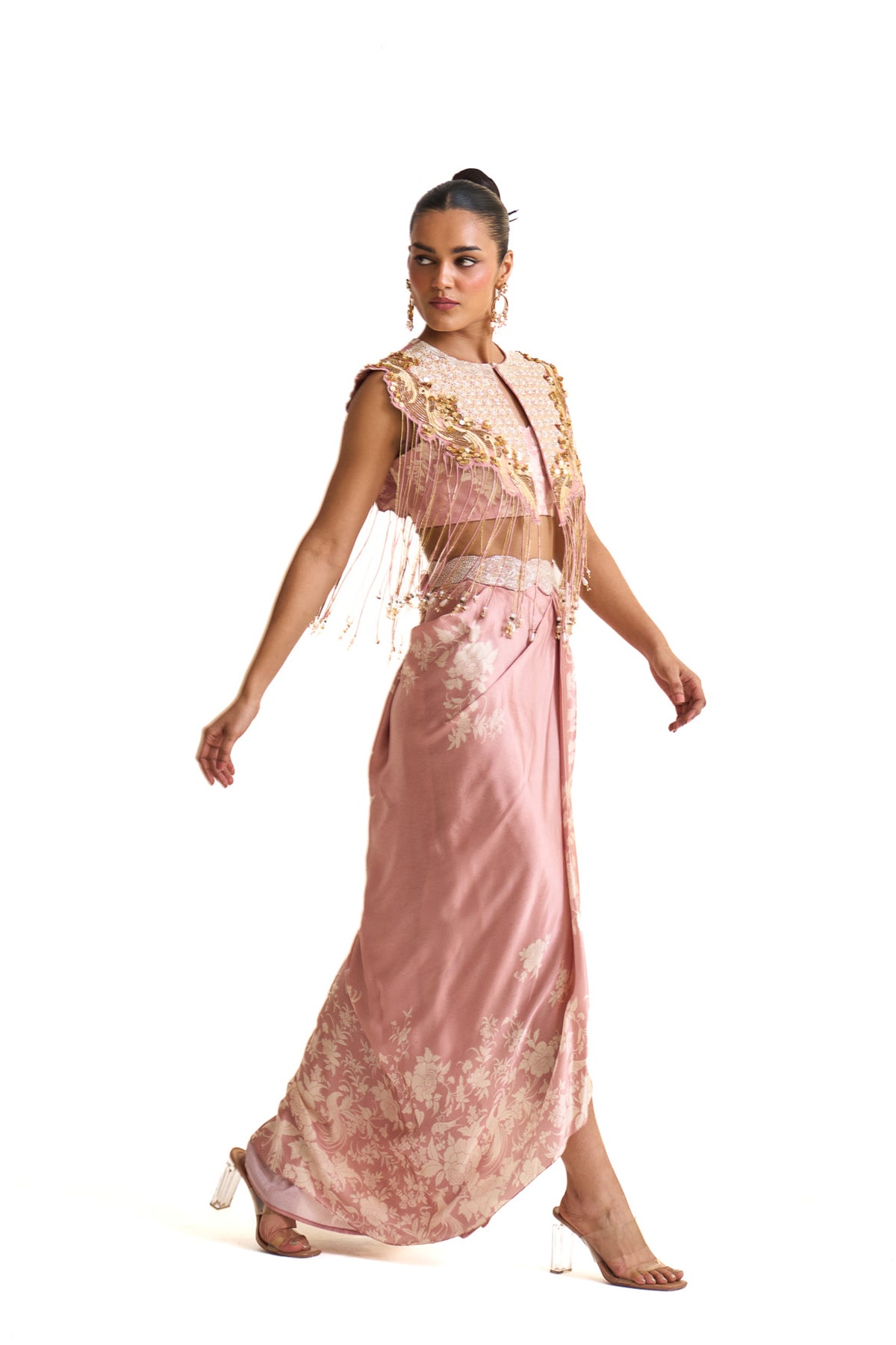 Parsi pink fringes collar set