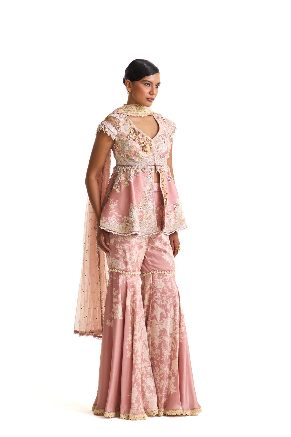 Parsi pink peplum set
