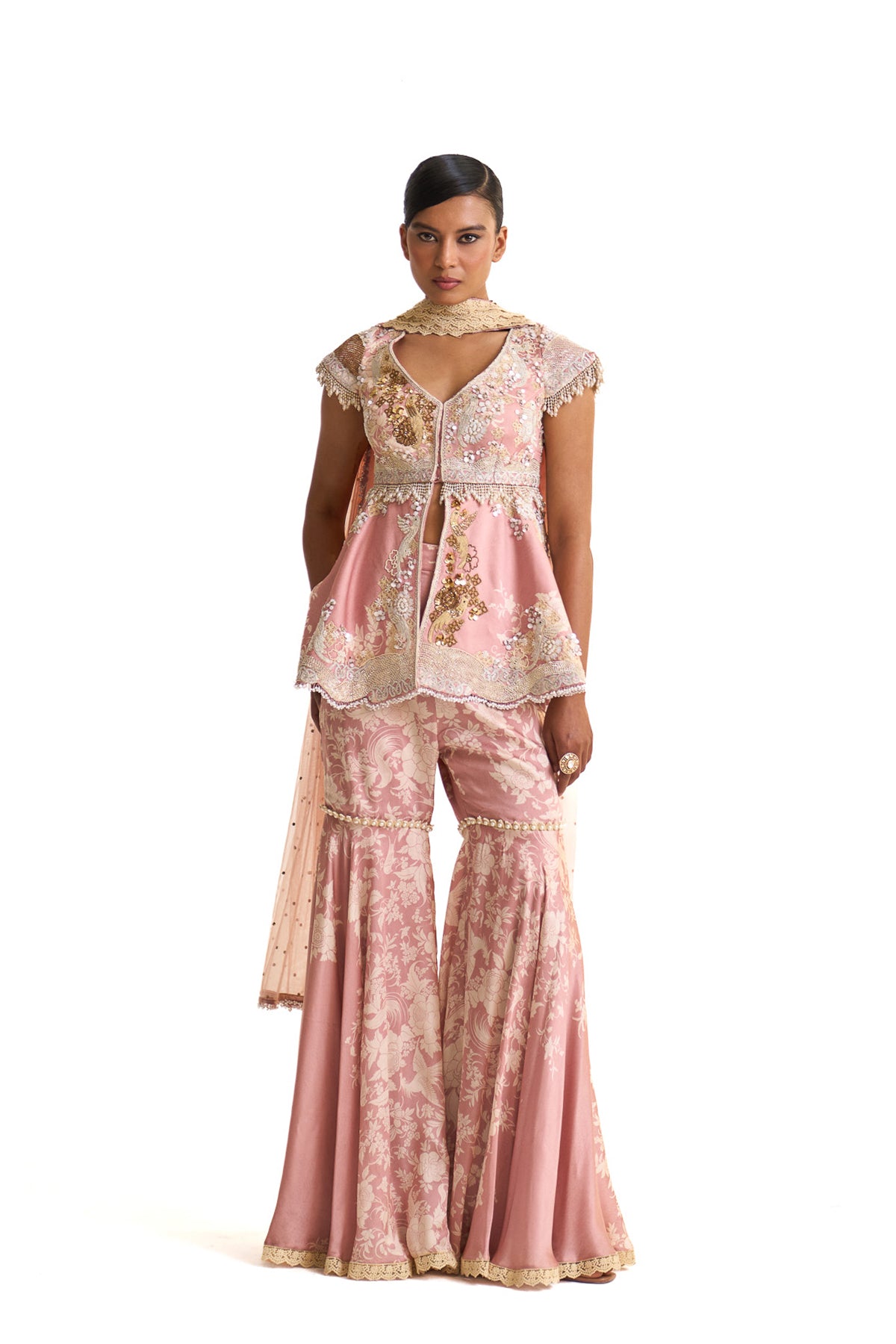 Parsi pink peplum set
