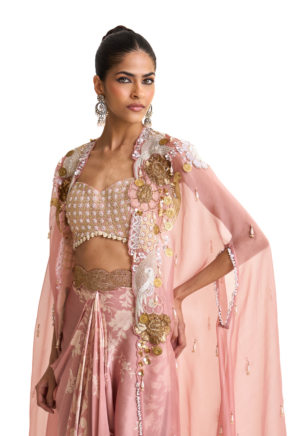 Parsi pink cape and drape skirt set