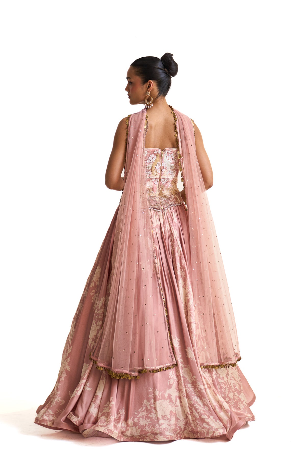 Parsi pink corset with lehenga set