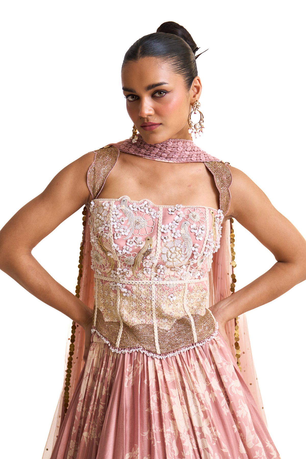 Parsi pink corset with lehenga set