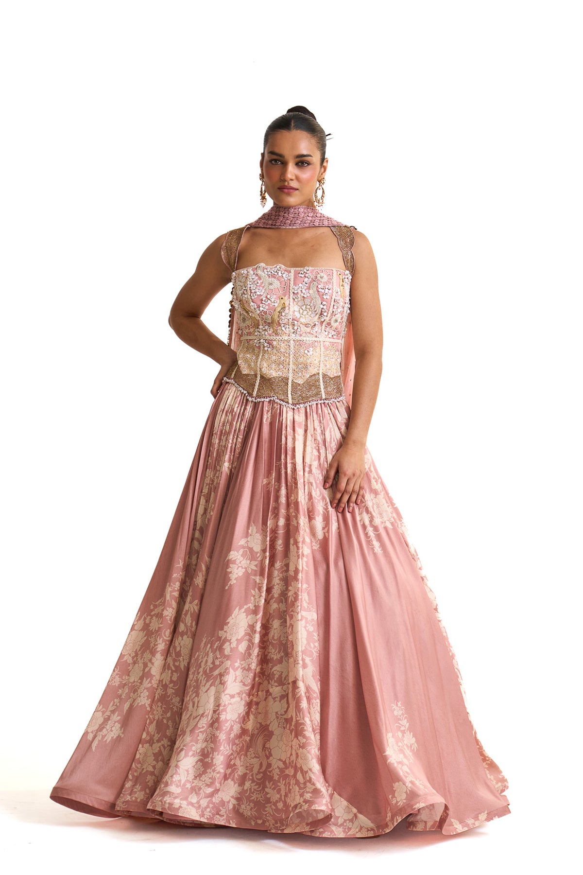 Parsi pink corset with lehenga set