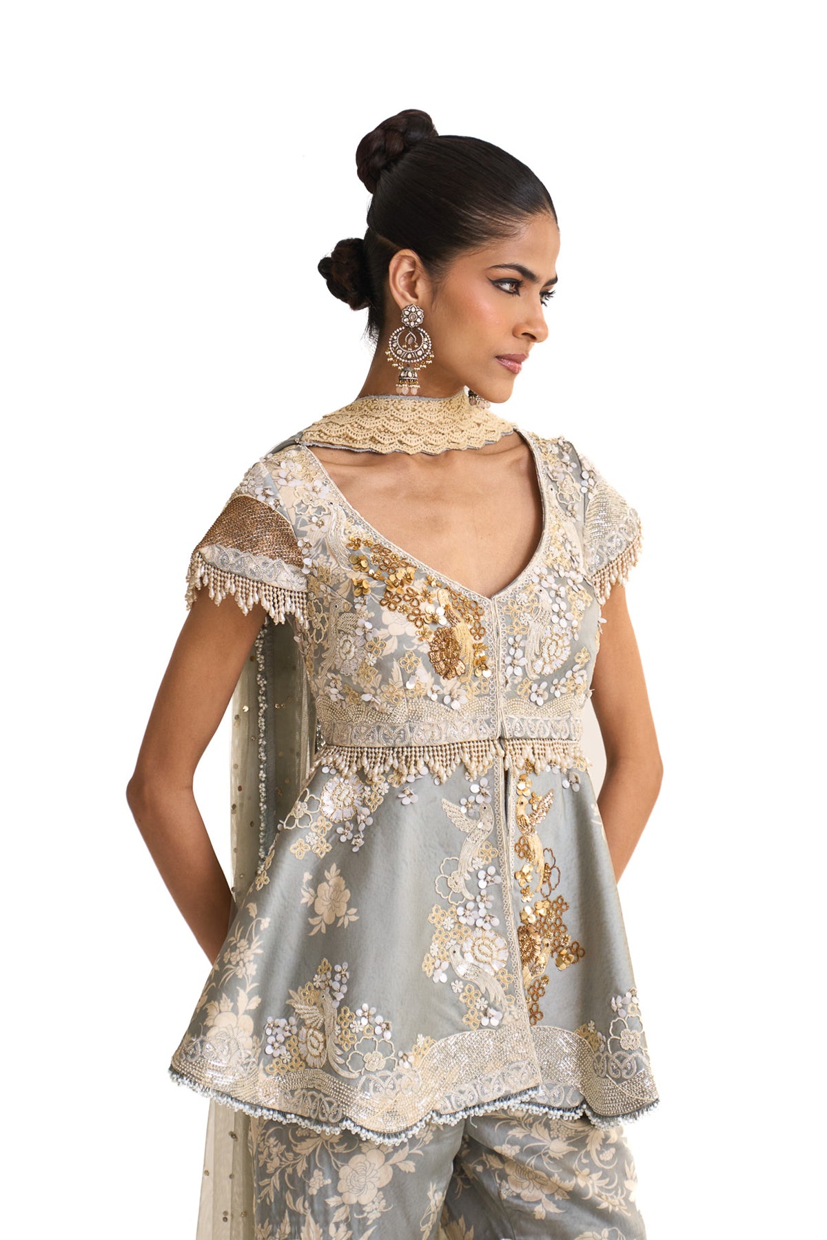 Parsi teal peplum set