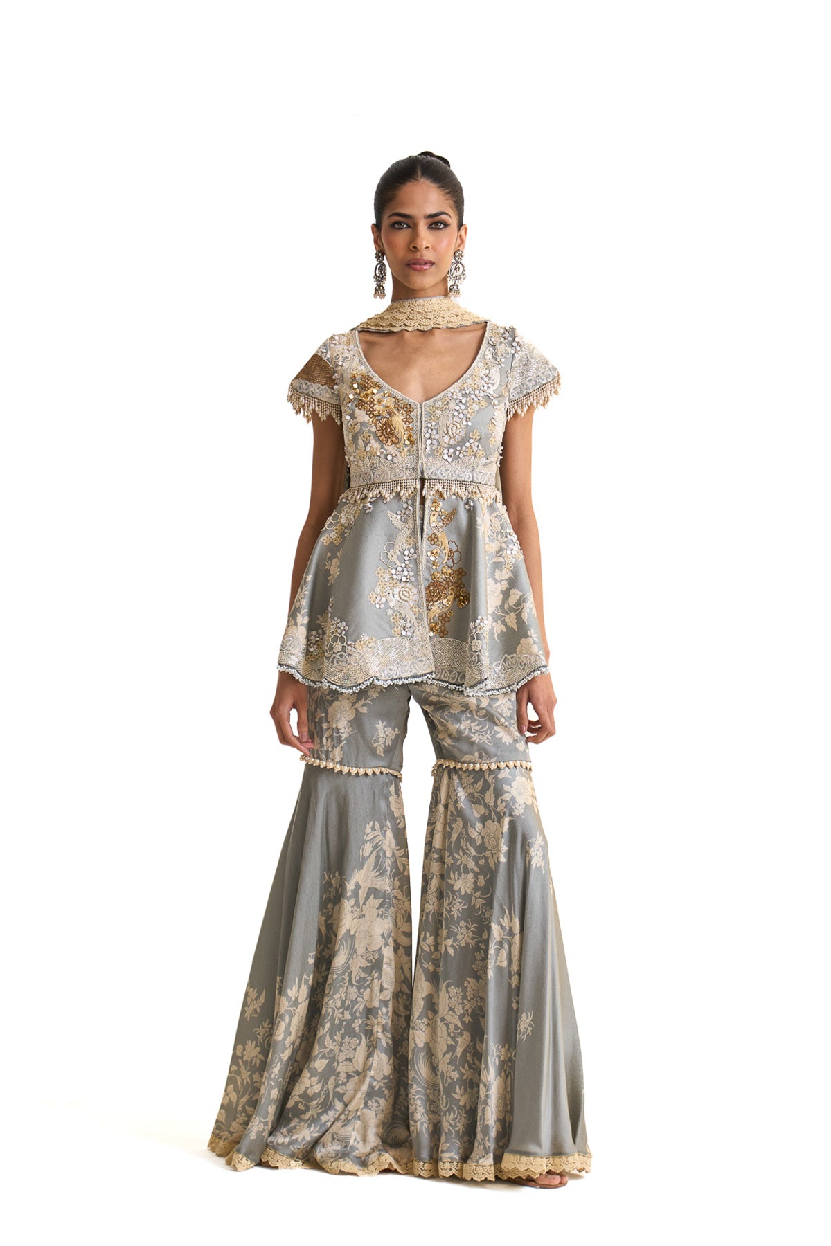 Parsi teal peplum set