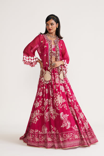 Parsi Peocock jacket and printed skirt set