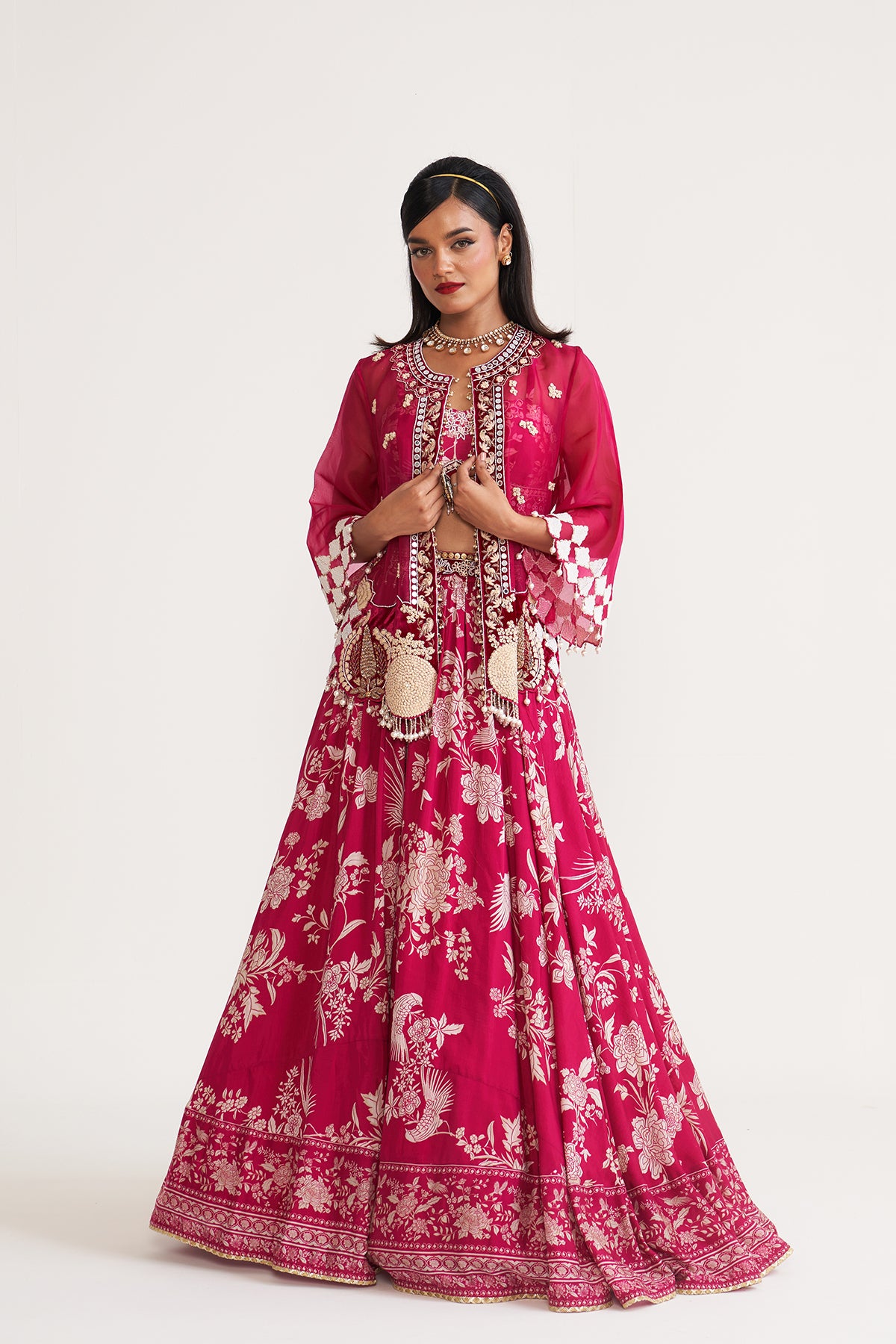 Peocock jacket and printed skirt set