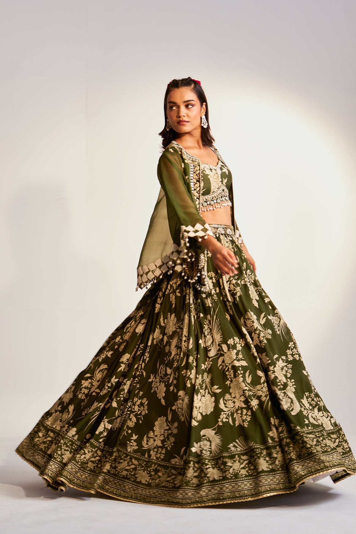 Peocock jacket and printed skirt set