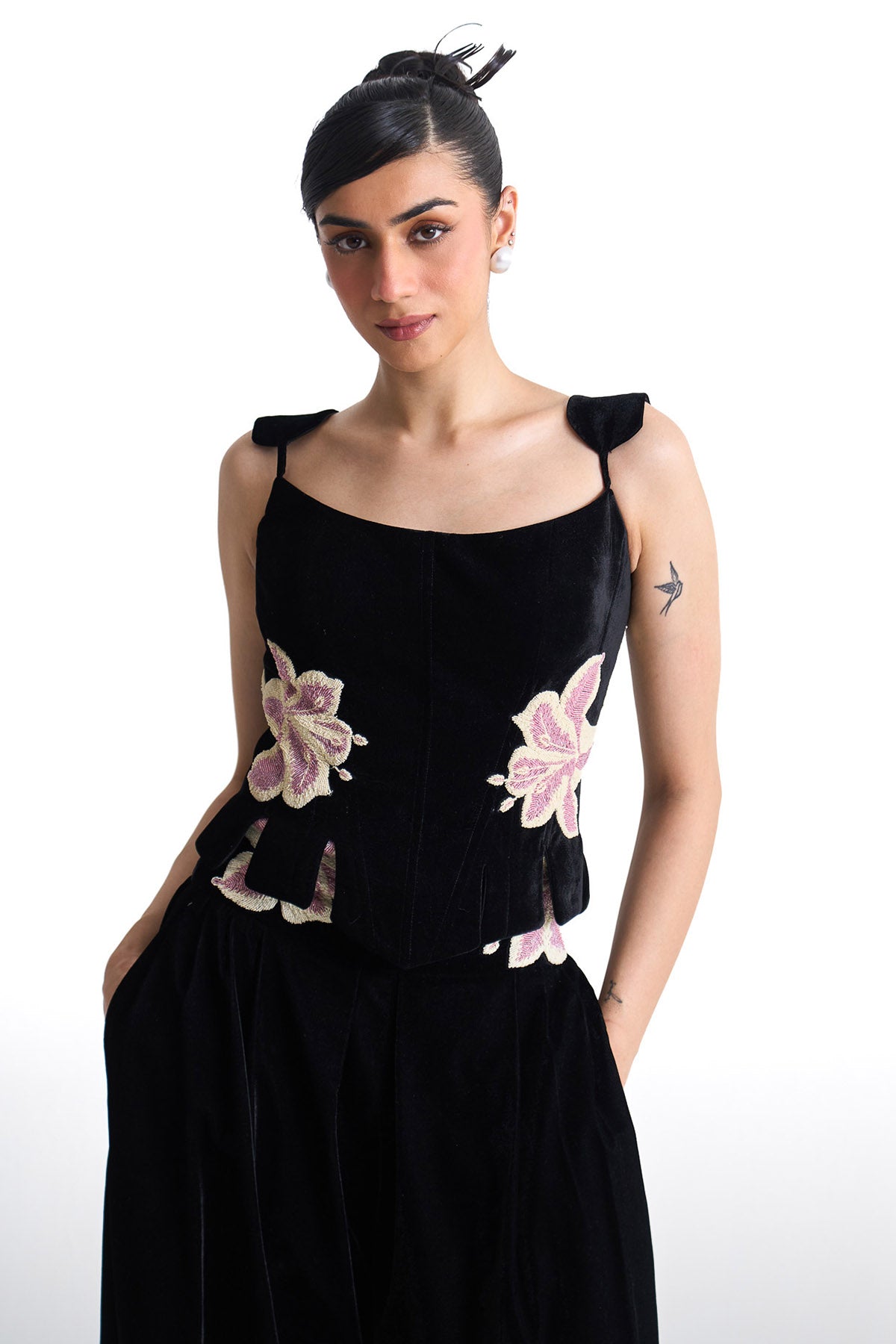Pearl lily velvet corset top