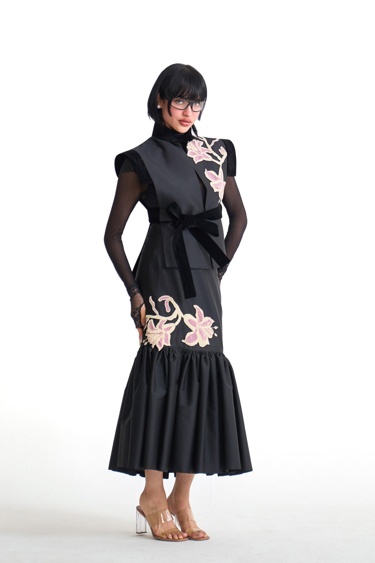 Pearl lily belted side open jacket