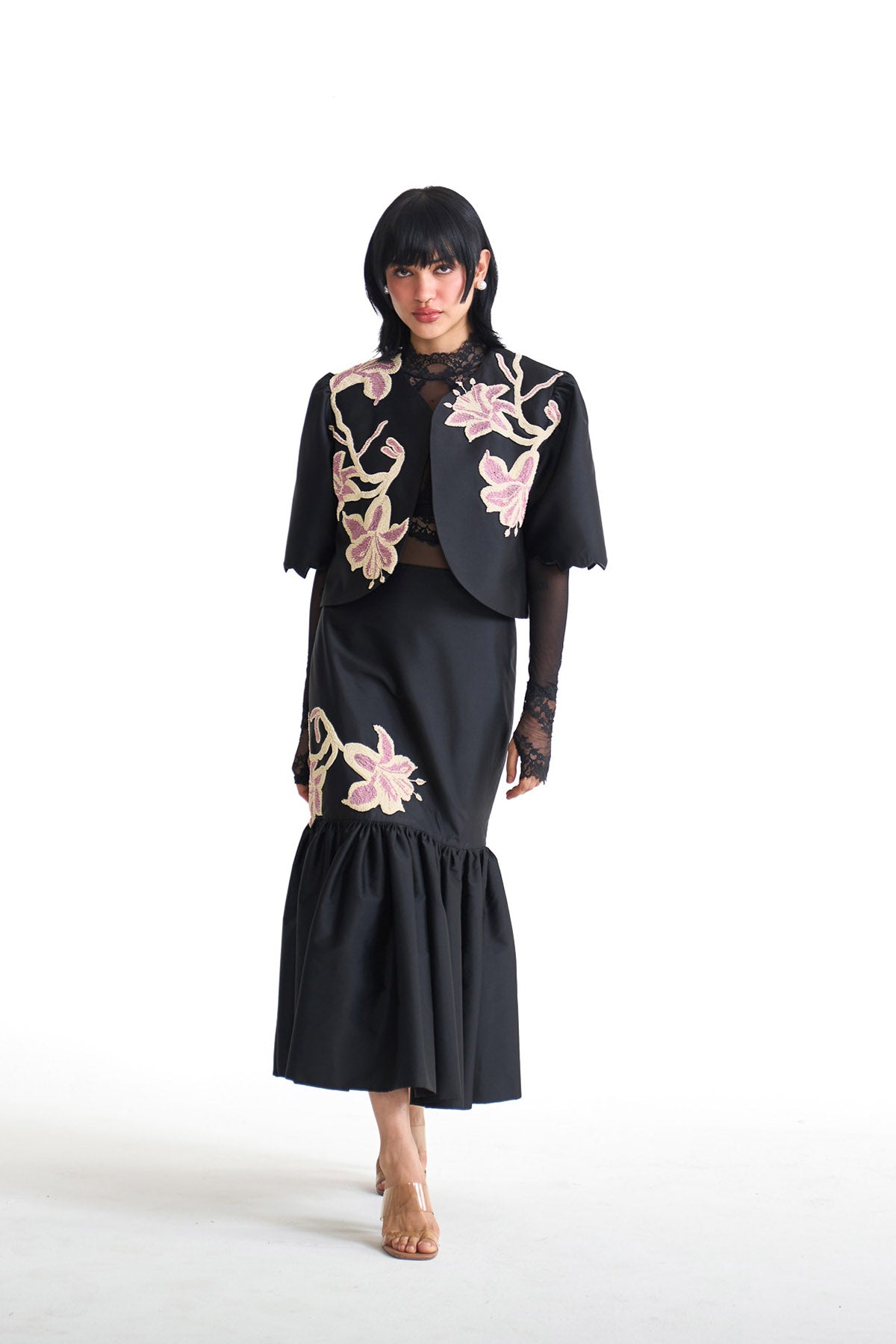 Pearl lily cocoon hem midi skirt