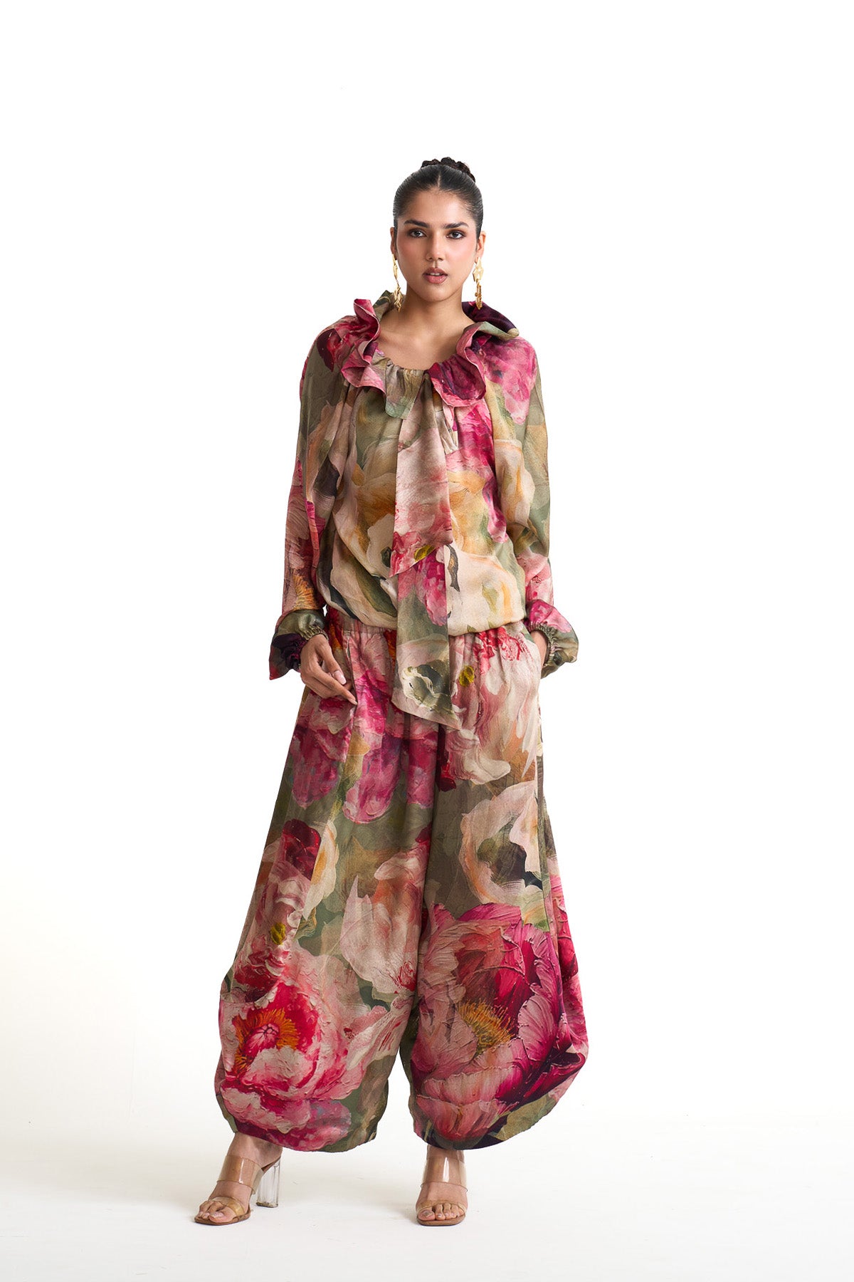 Petal story high neck ruffle shirt