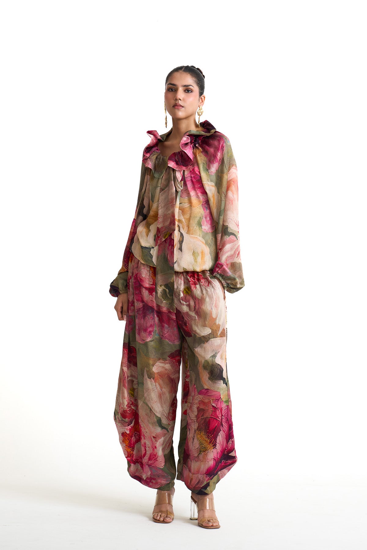 Petal story high neck ruffle shirt