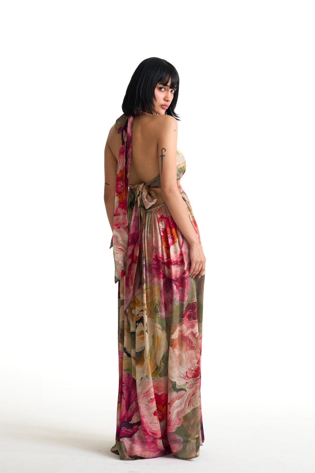 Petal story v neck long dress