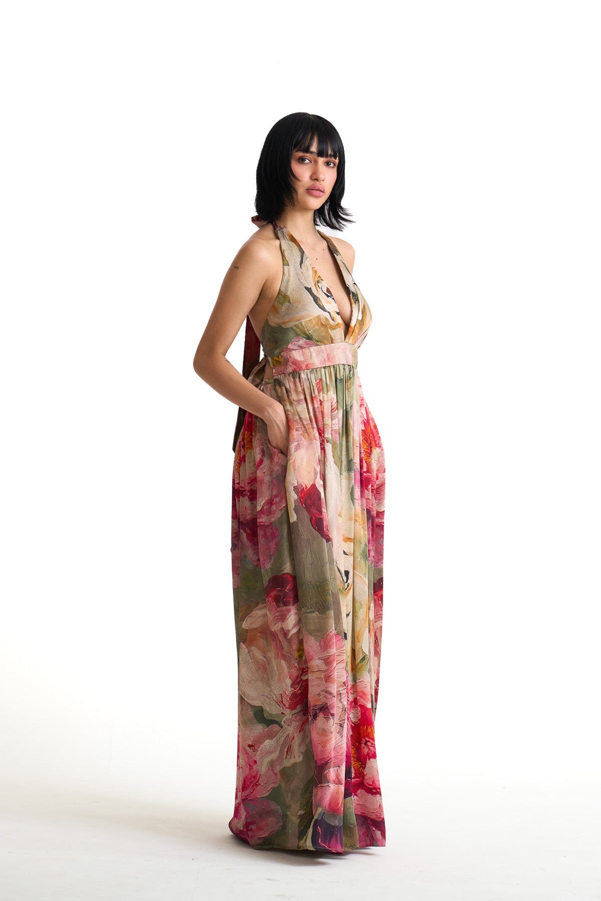 Petal story v neck long dress