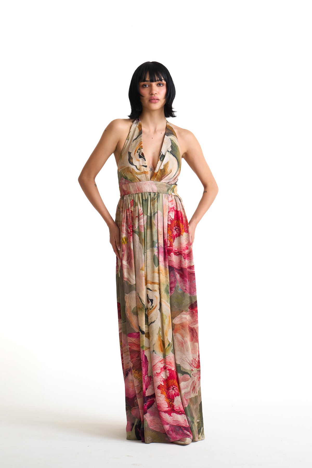 Petal story v neck long dress