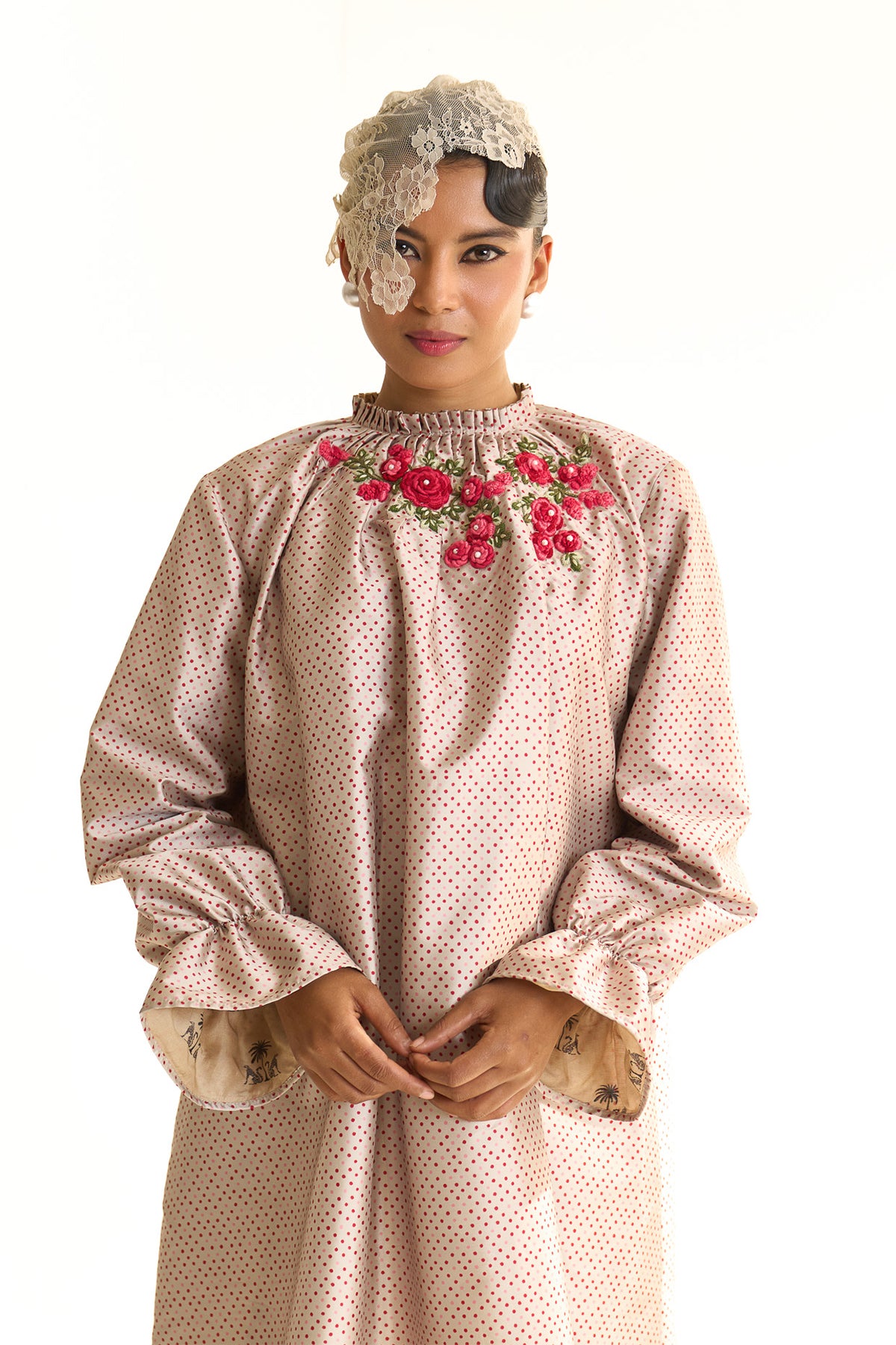 High neck ruffle dress