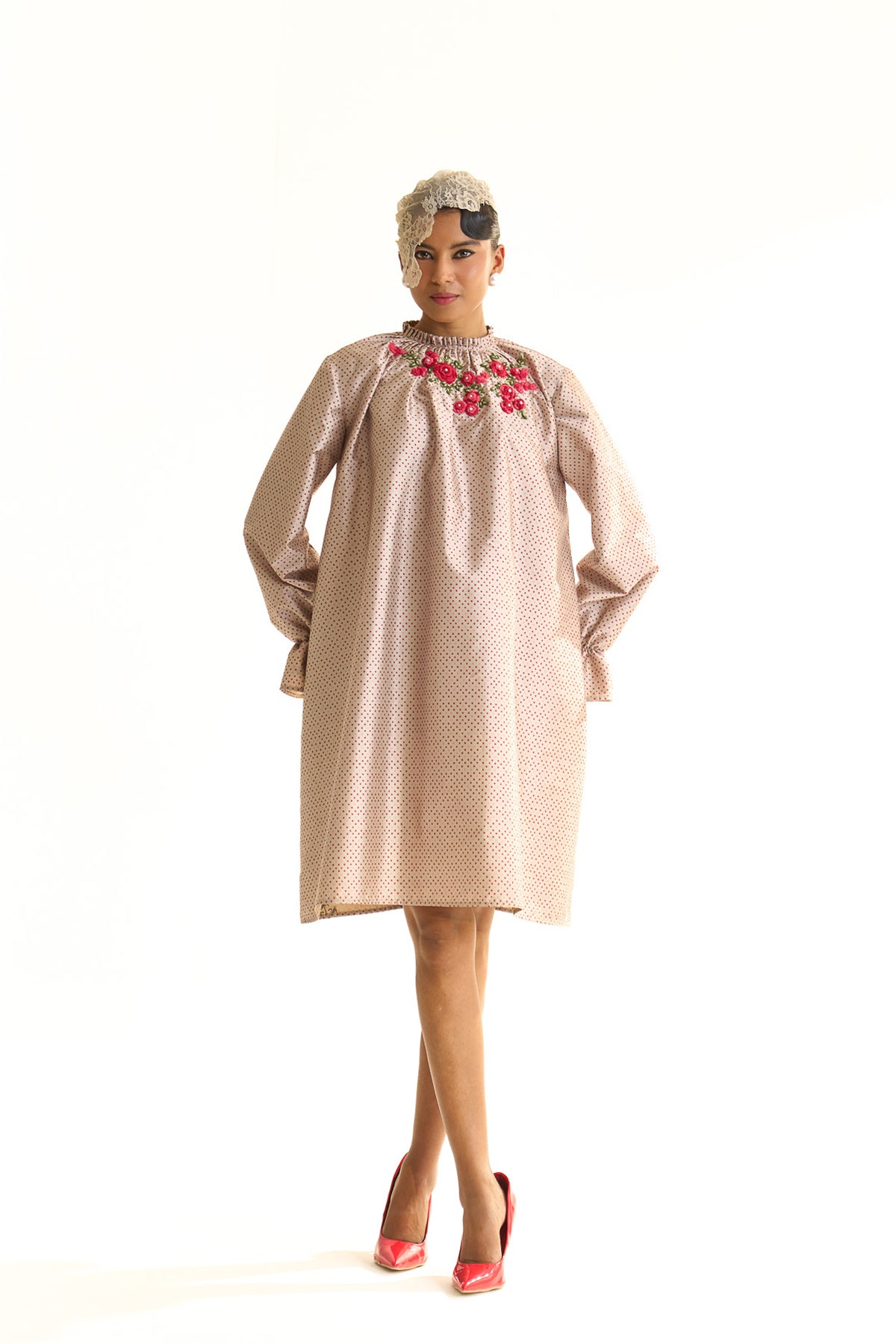 High neck ruffle dress